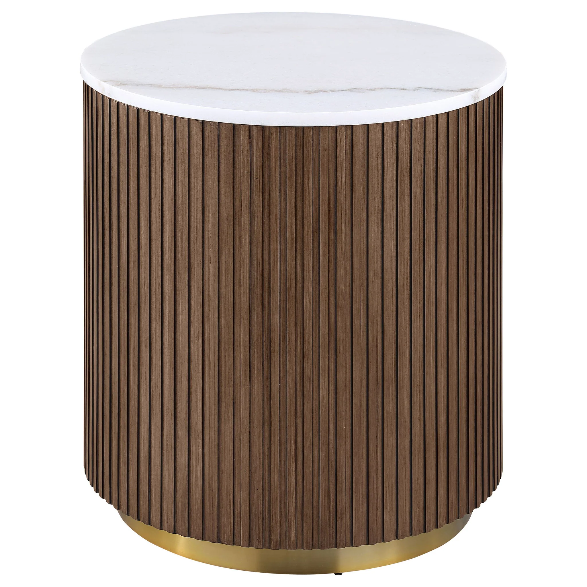 Jason 2-piece Round White Marble Coffee Table Set Honey Brown - Image 2