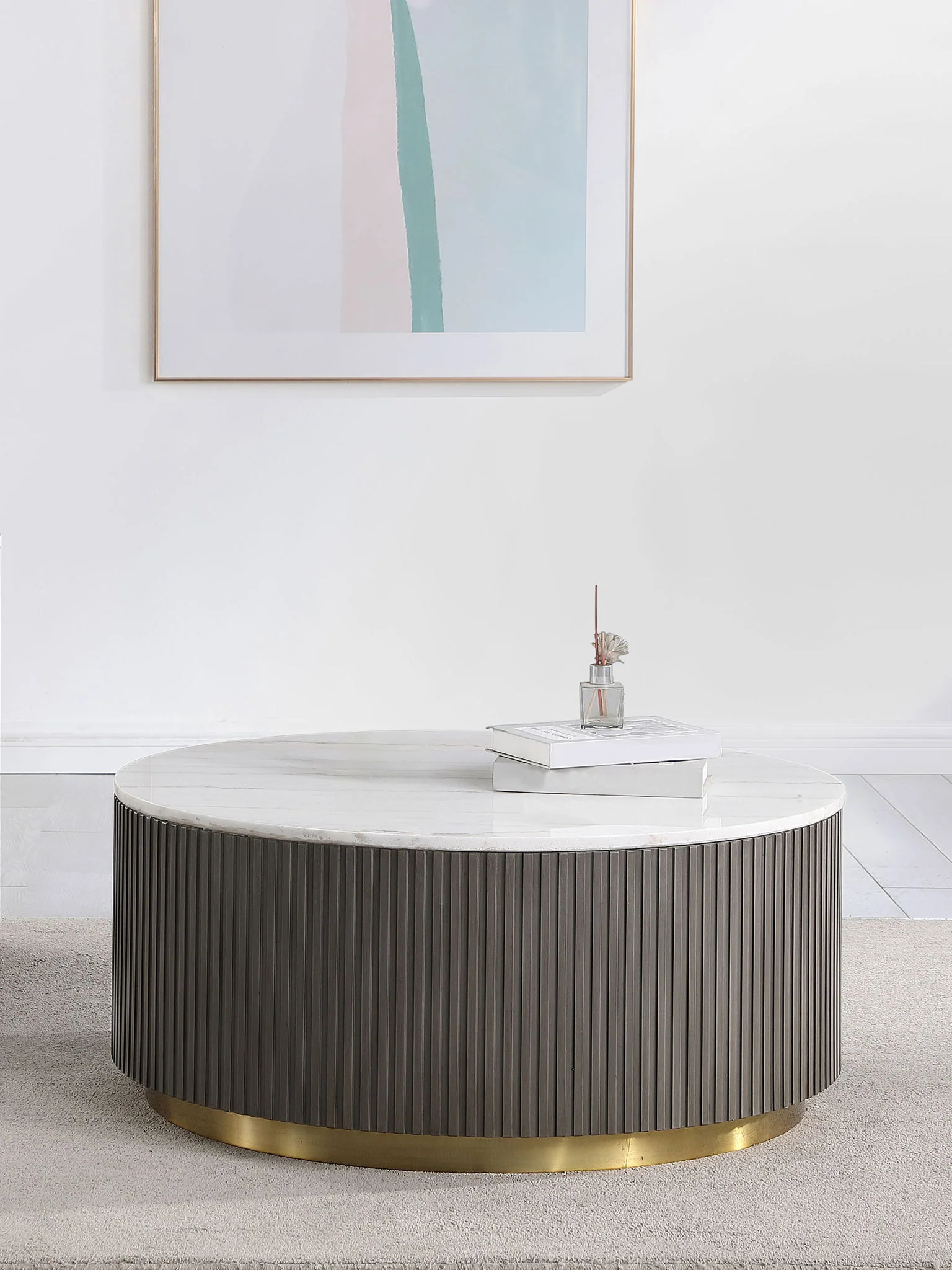 Jason Round White Marble Top Coffee Table Charcoal - Image 2