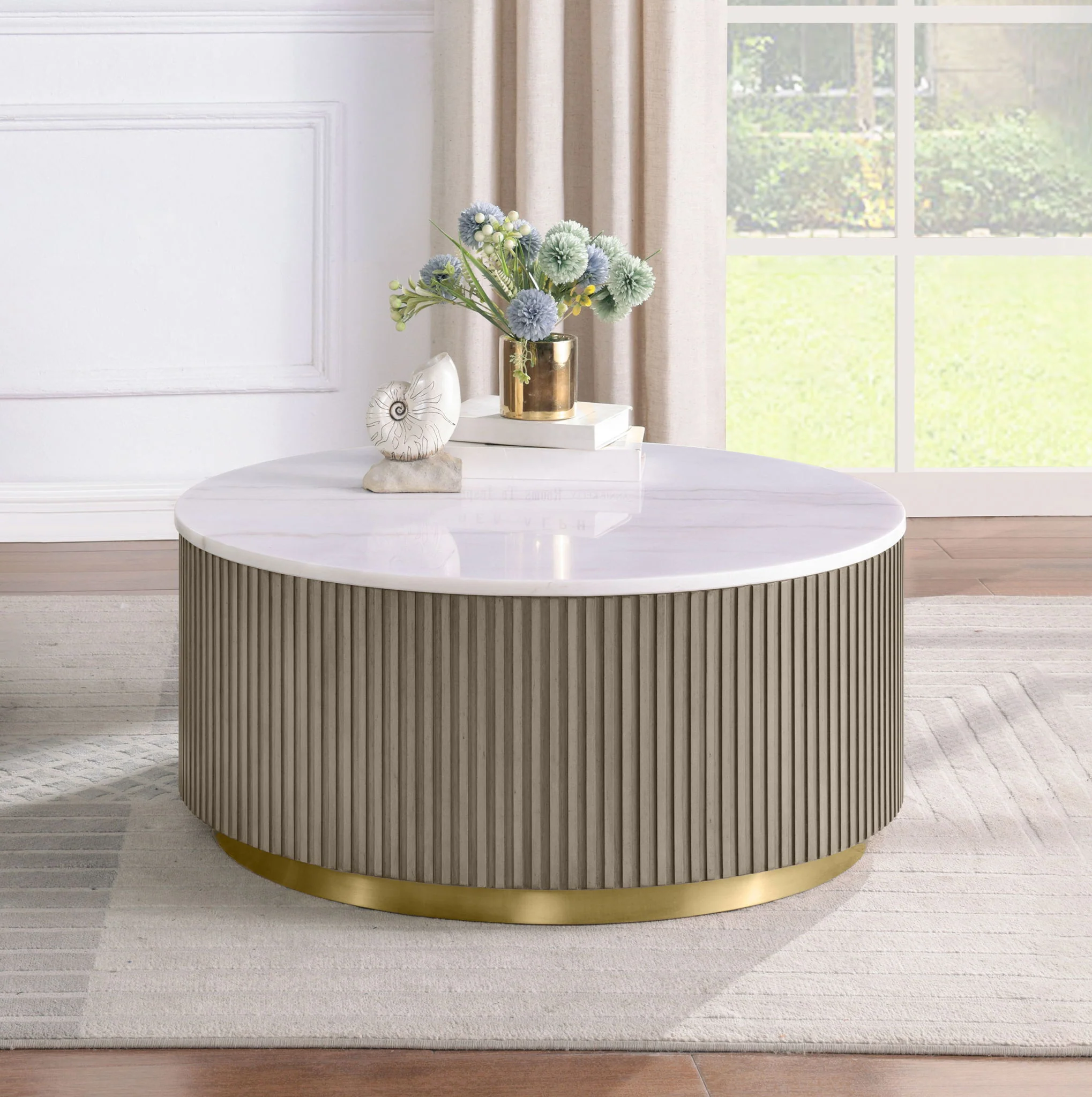 Jason Round White Marble Top Coffee Table Greige - Image 4