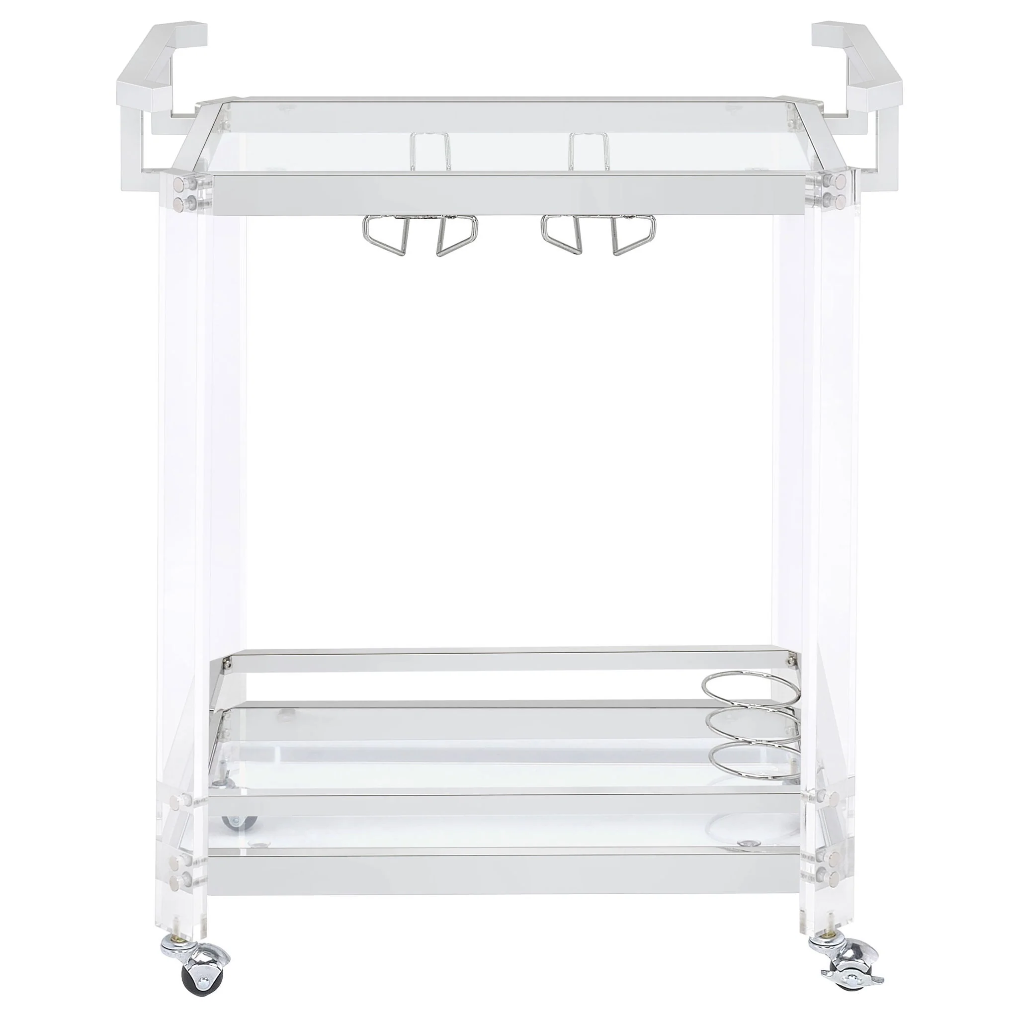 Jefferson 2-tier Glass Shelf Acrylic Bar Cart Chrome - Image 2