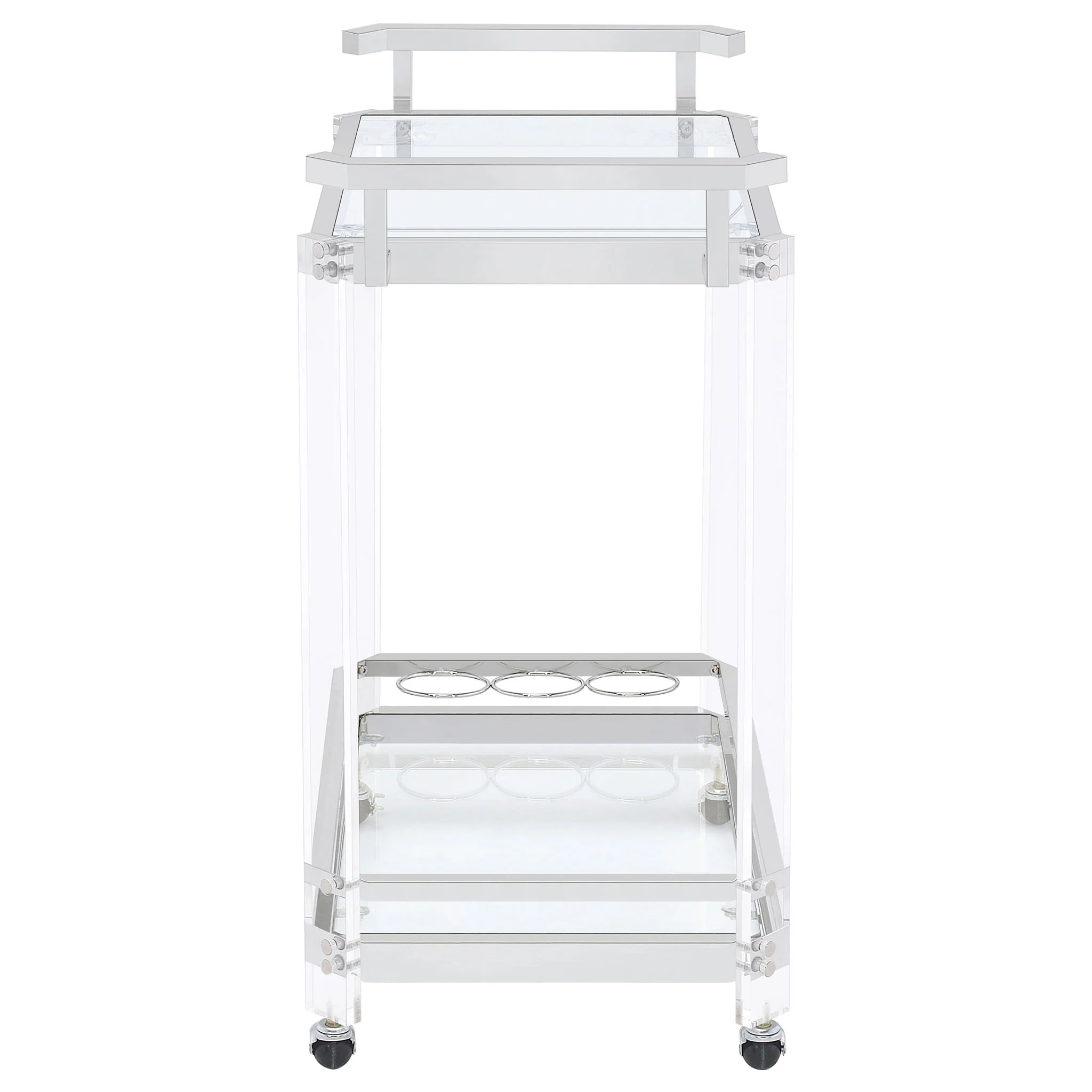 Jefferson 2-tier Glass Shelf Acrylic Bar Cart Chrome - Image 3