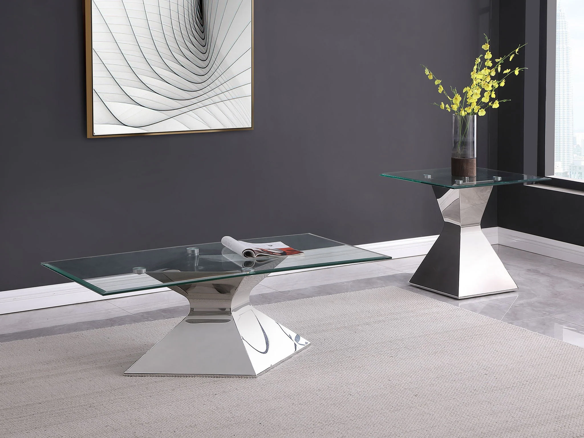 Jenny 2-piece Rectangular Coffee and End Table Set Chrome