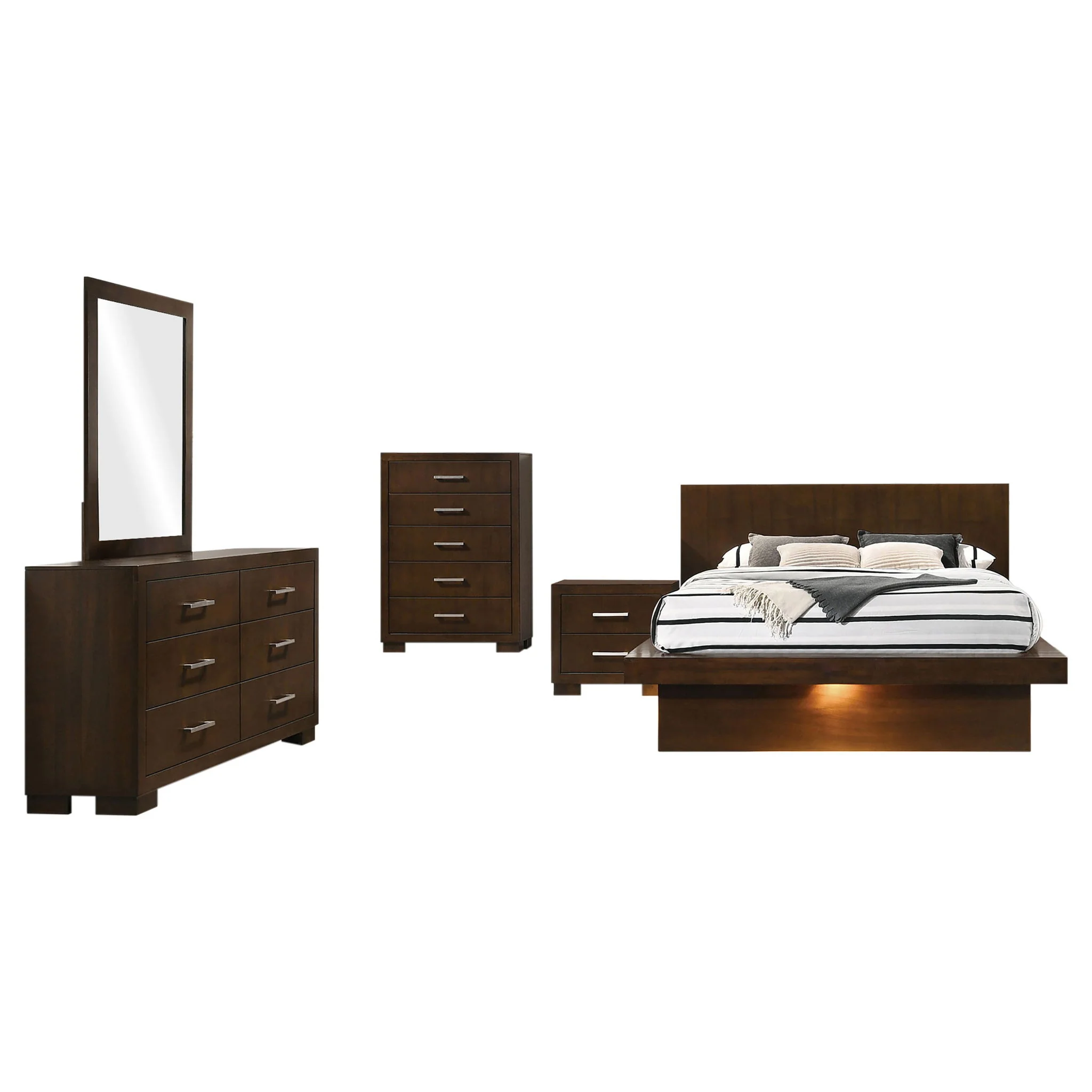 Jessica 5-piece Eastern King LED Bedroom Set Cappuccino - Image 2
