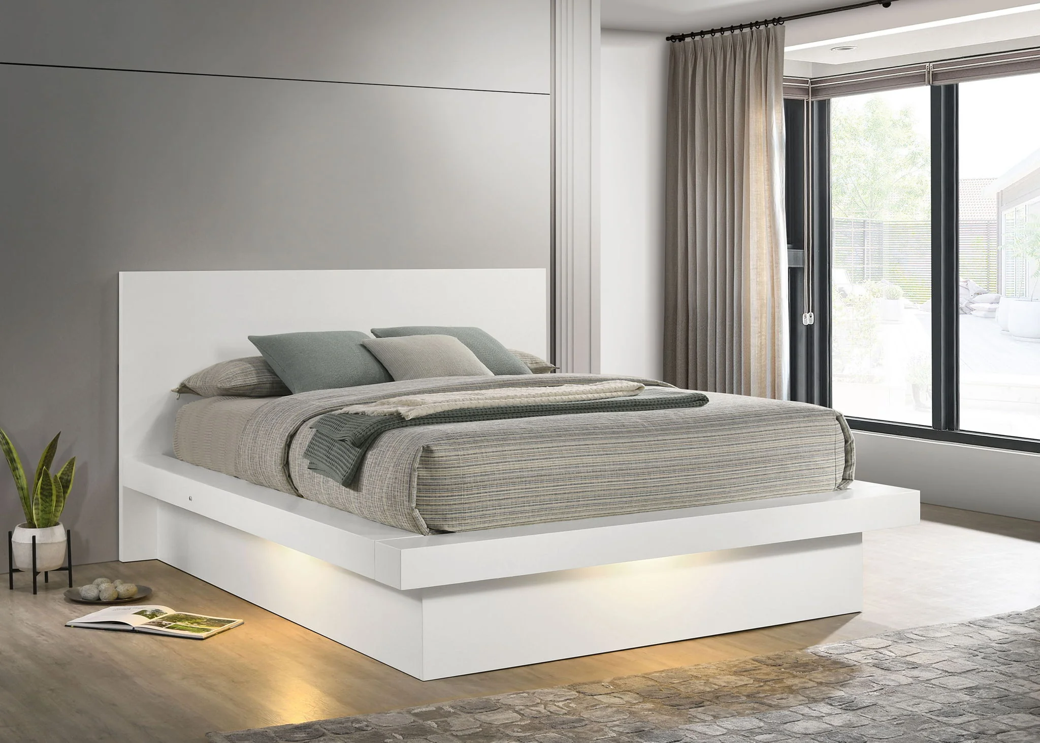 Jessica Wood Eastern King LED Panel Bed Snow White - Image 3