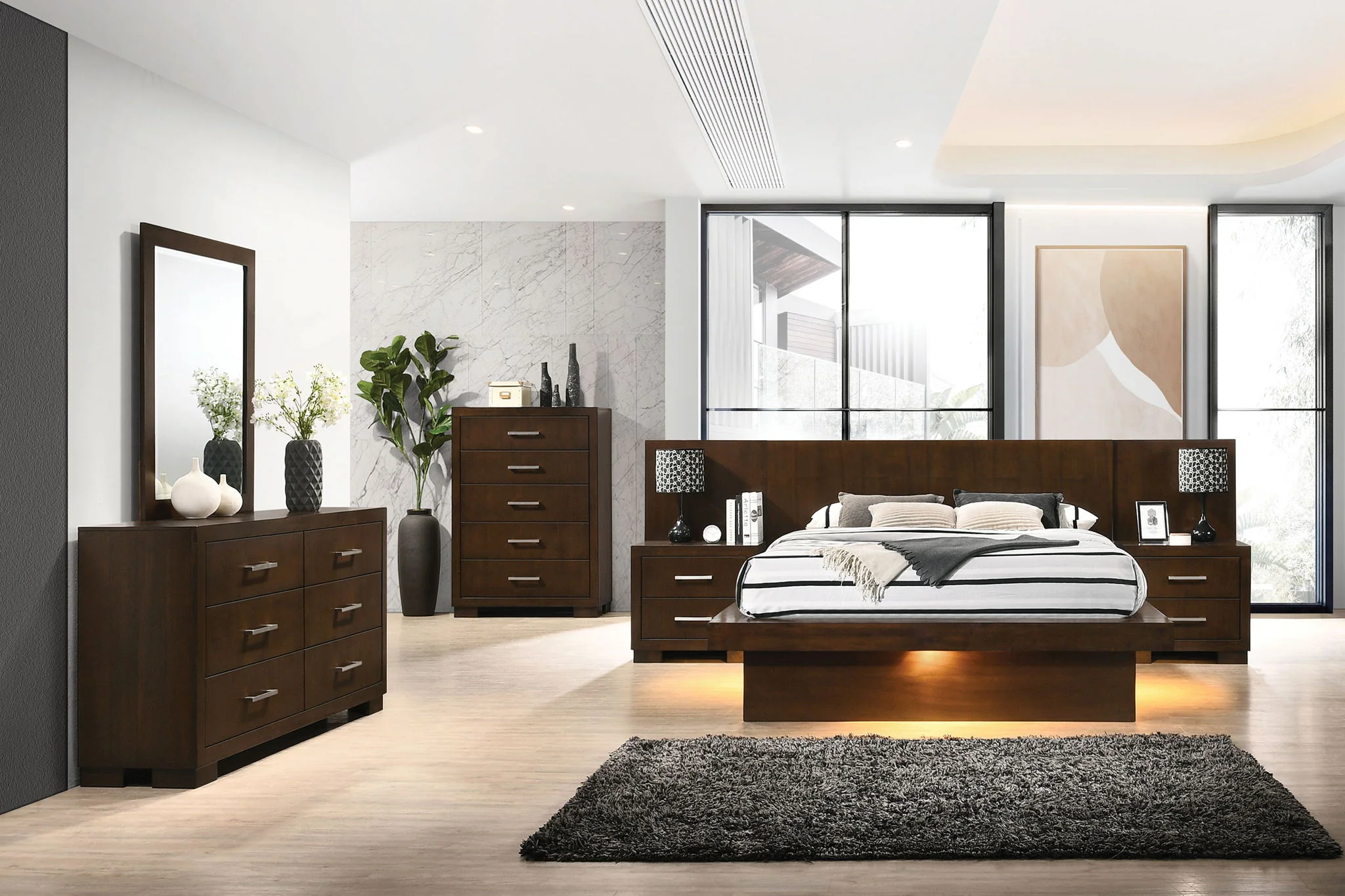 Jessica Wood Queen LED Panel Bed Cappuccino - Image 3