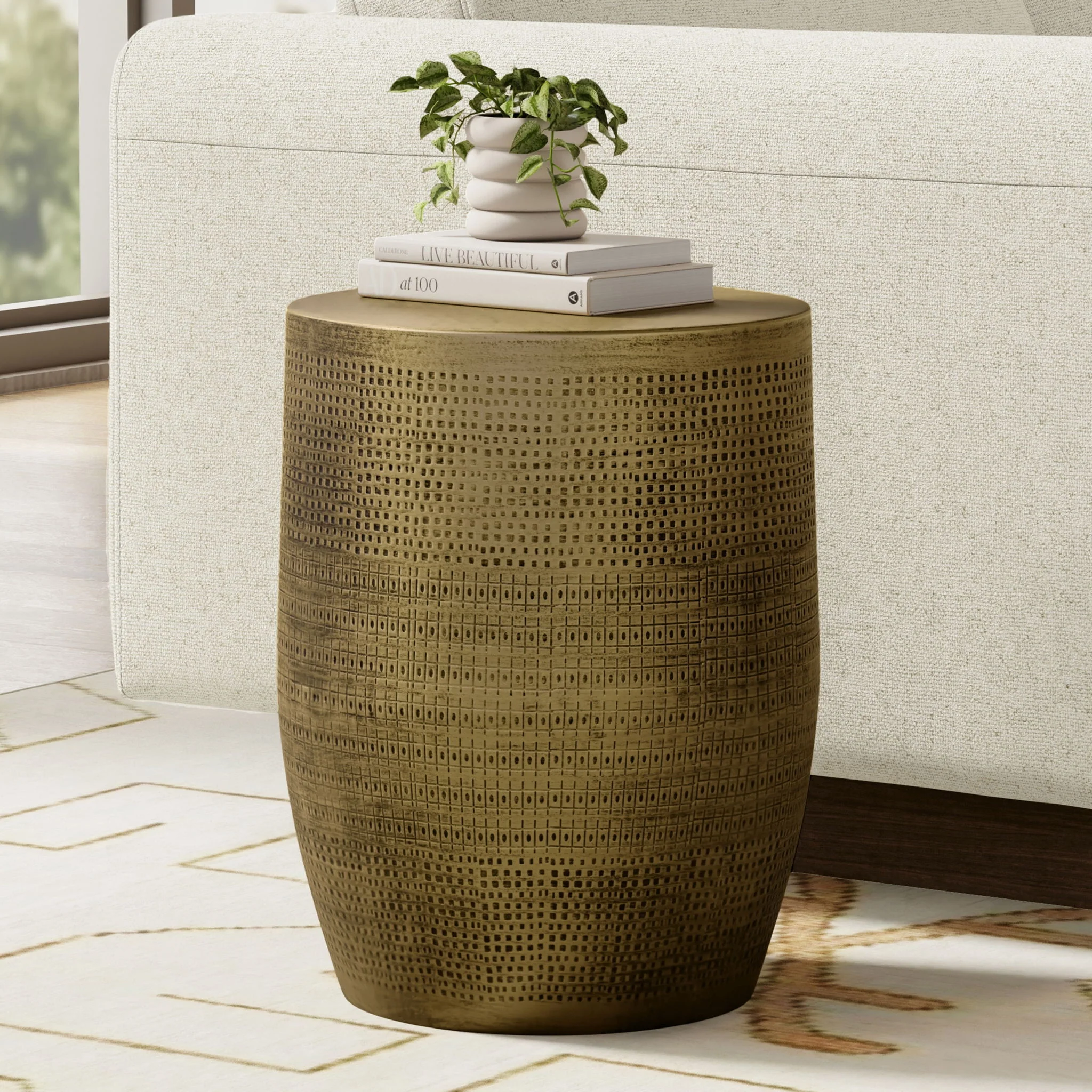 Johnsen - Morse Pattern Accent Table - Antique Brass - Image 3