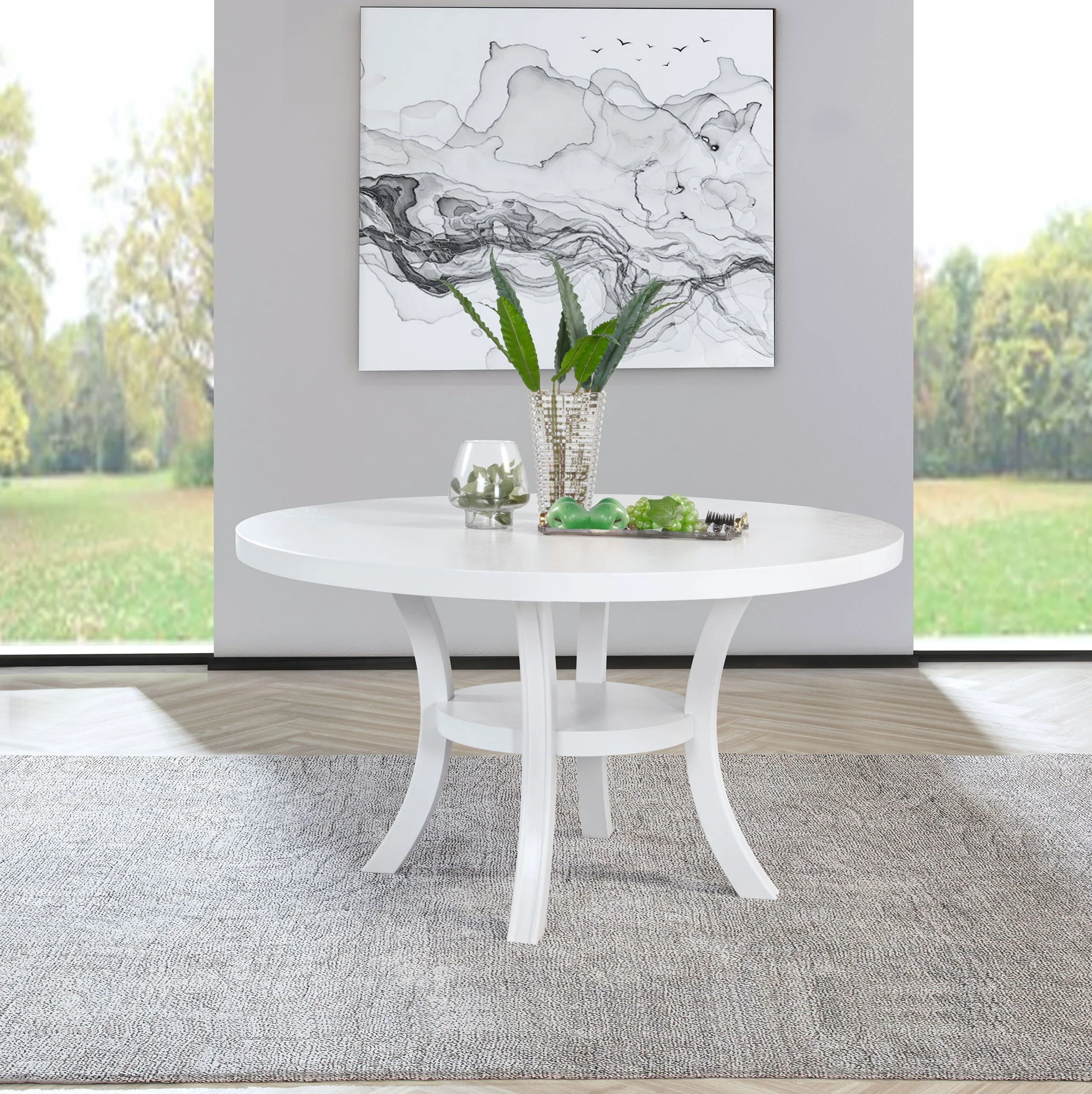 Judd 54-inch Round Dining Wood Table with Shelf Pearl White - Image 3
