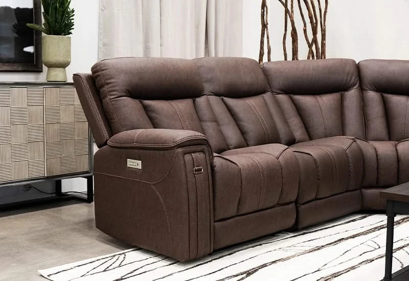 Jumbo Bark Brown Zero Gravity Triple Power Reclining 6 Piece Sectional with Storage Console - Image 8