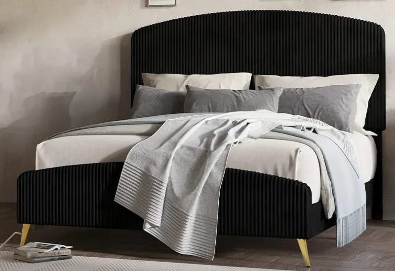 Kailani Black Contemporary 5 PC Bedroom Set with Bed (Headboard, Footboard, and Rails), Dresser and Mirror - Image 2