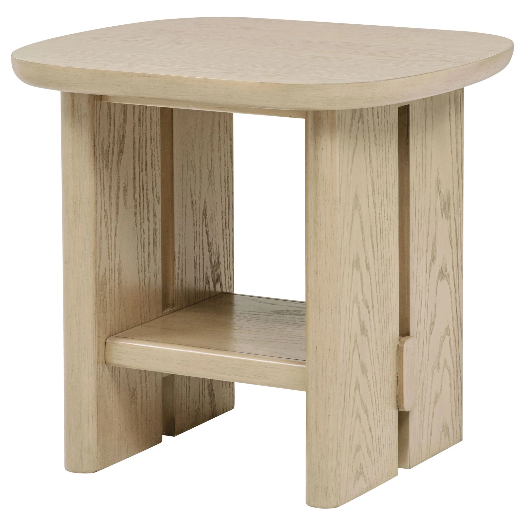Kailani Coastal Square End Side Table with Shelf Beige Oak - Image 4