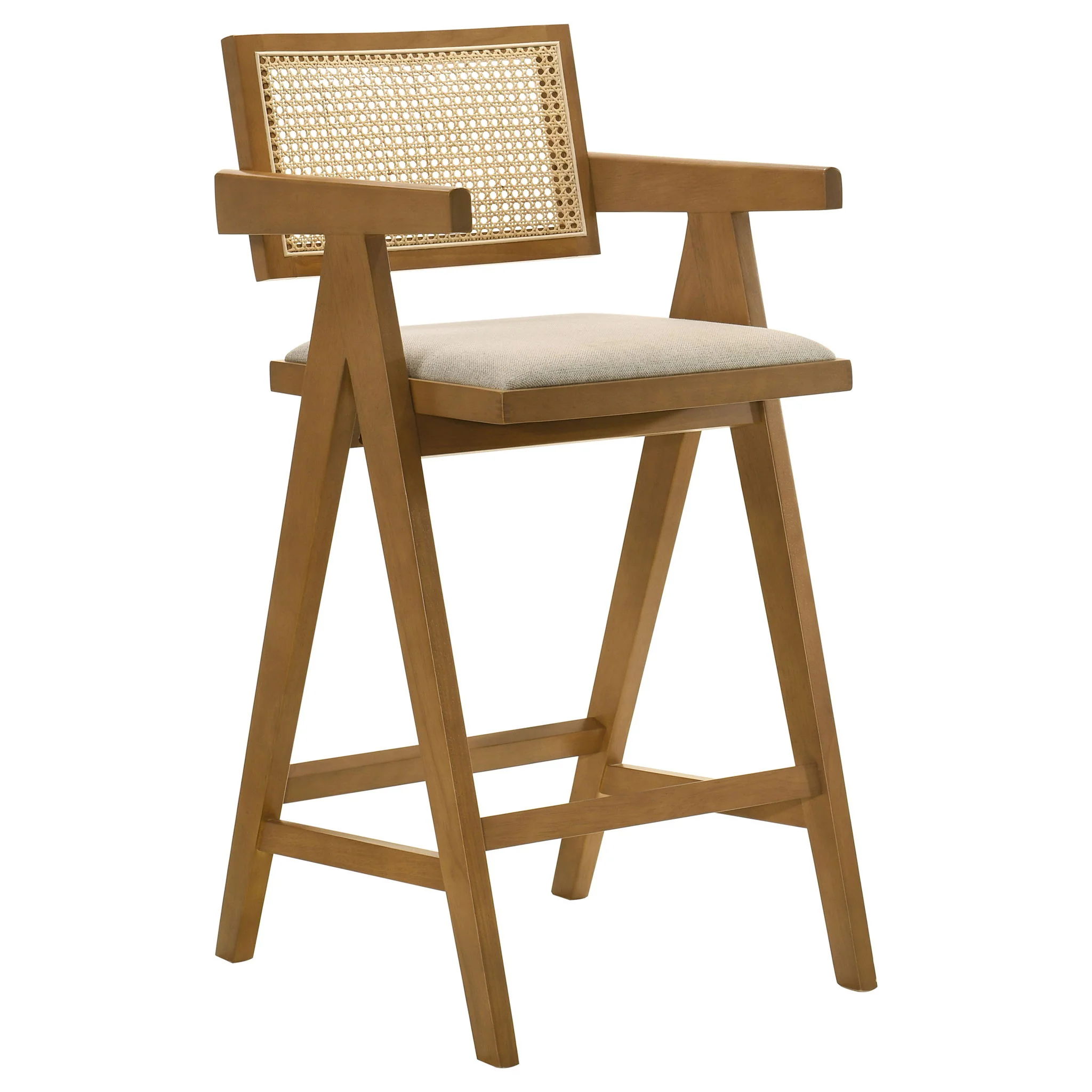 Kane Woven Rattan Wood Bar Chair Light Walnut (Set of 2) - Image 4