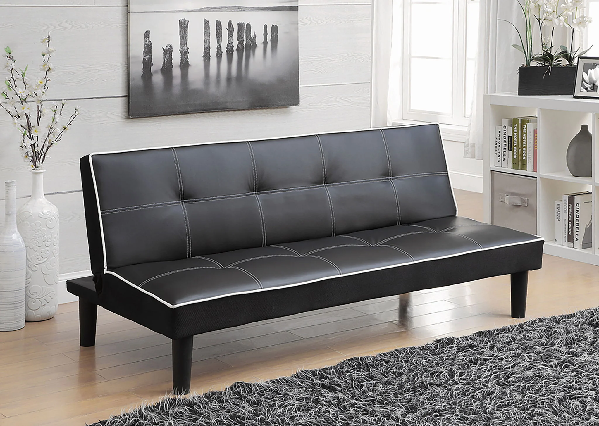 Katrina Upholstered Tufted Convertible Sofa Bed Black - Image 4