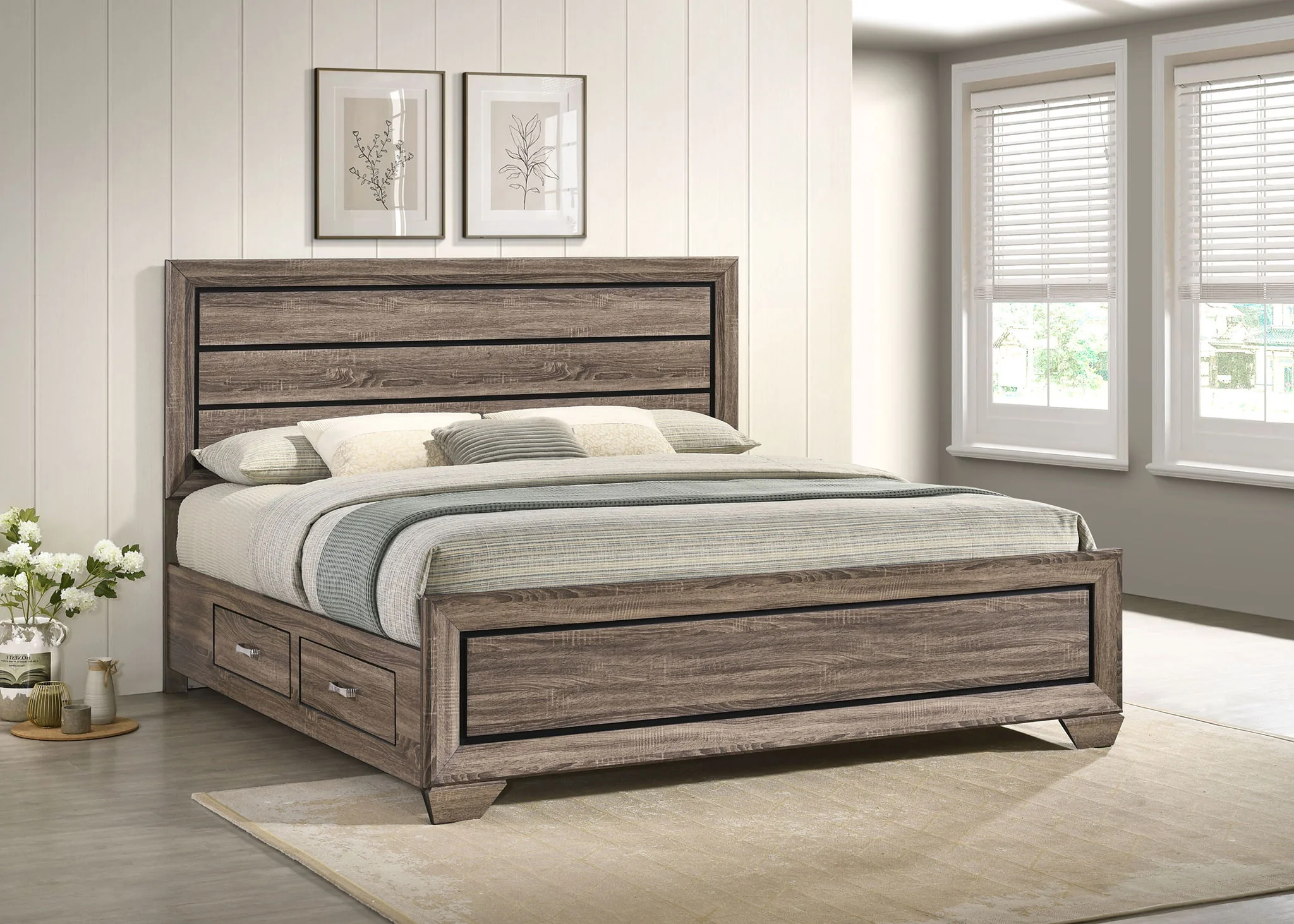 Kauffman Wood Eastern King Storage Panel Bed Washed Taupe - Image 3