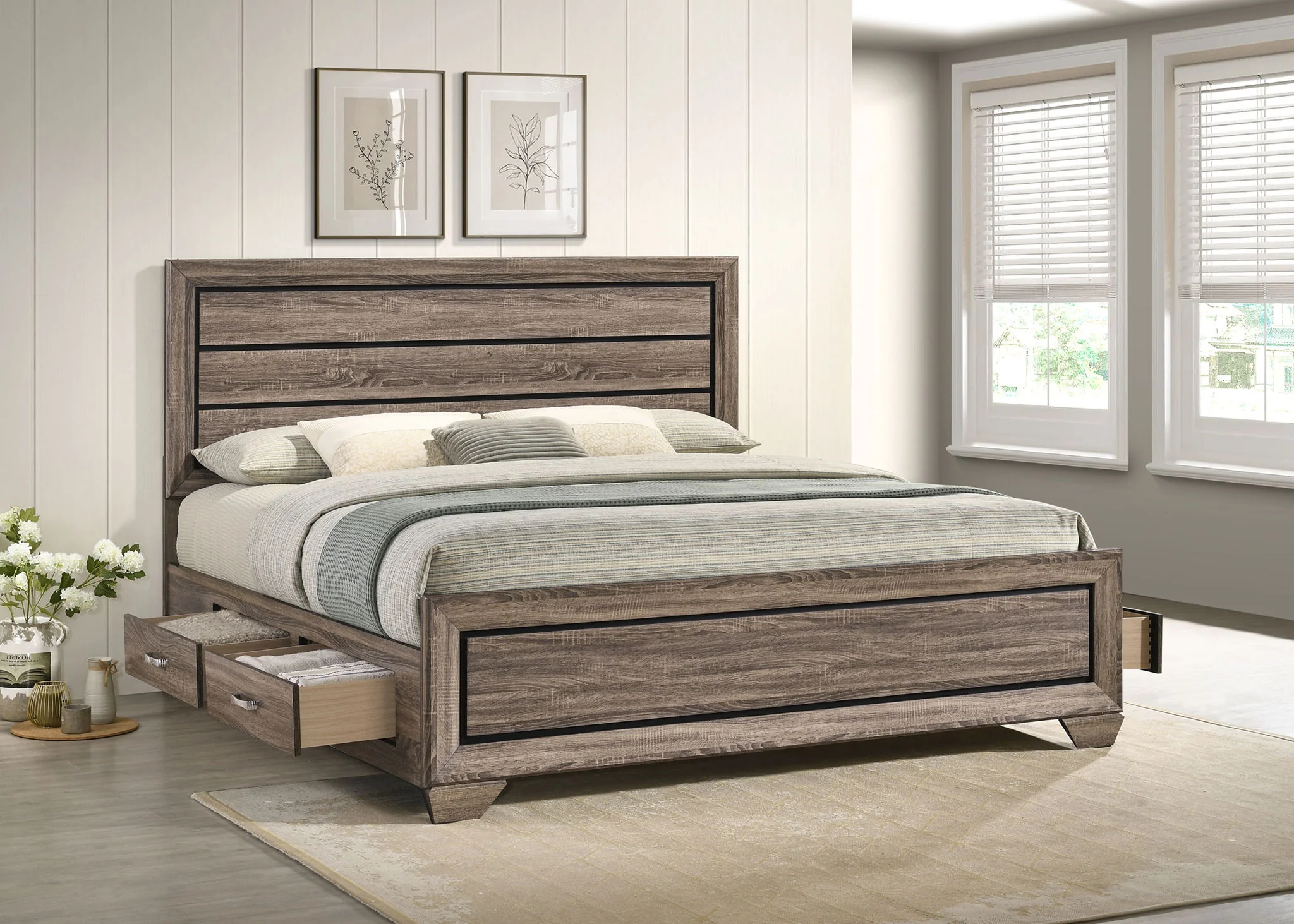 Kauffman Wood Eastern King Storage Panel Bed Washed Taupe - Image 4