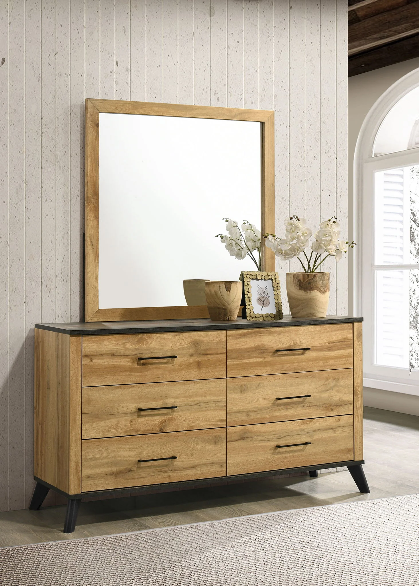 Kaywood 6-drawer Dresser and Mirror Natural Pine - Image 3