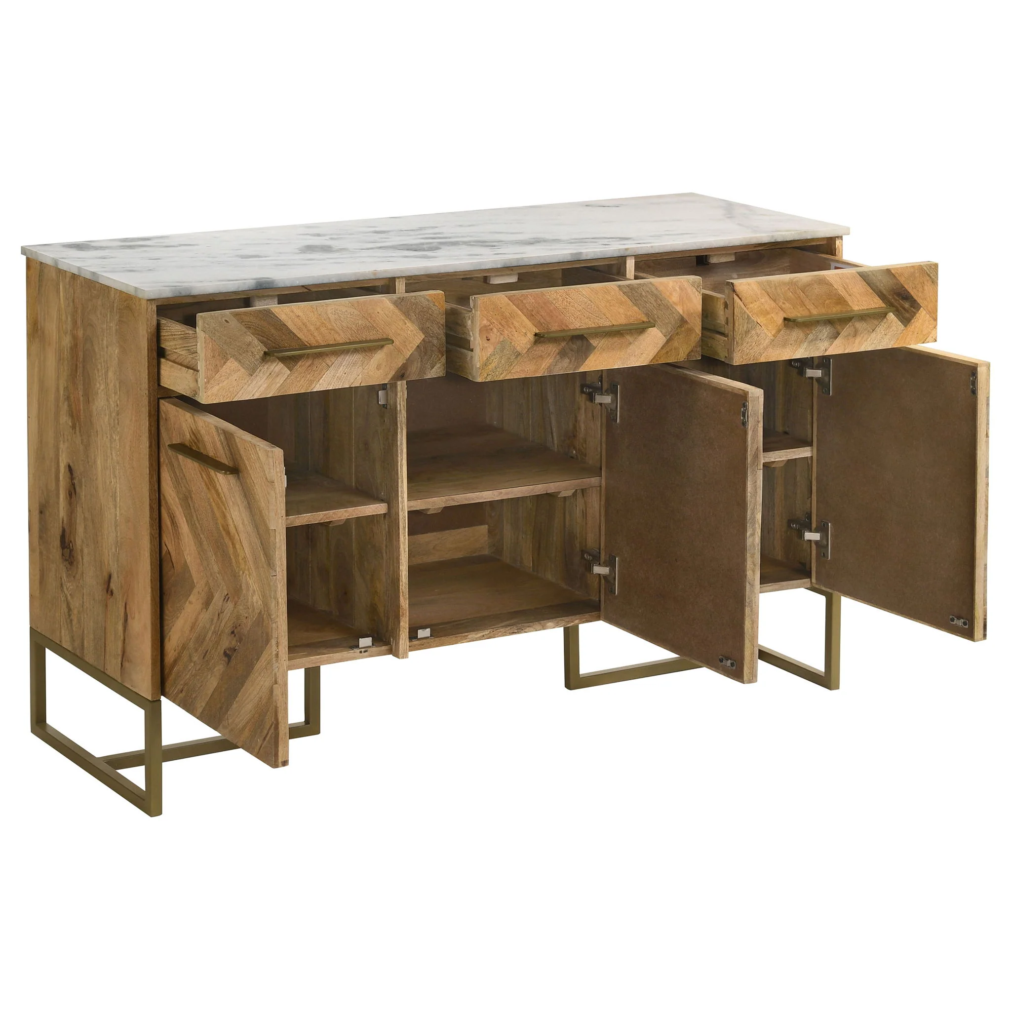 Keaton 3-door Marble Top Herringbone Accent Cabinet Natural - Image 3