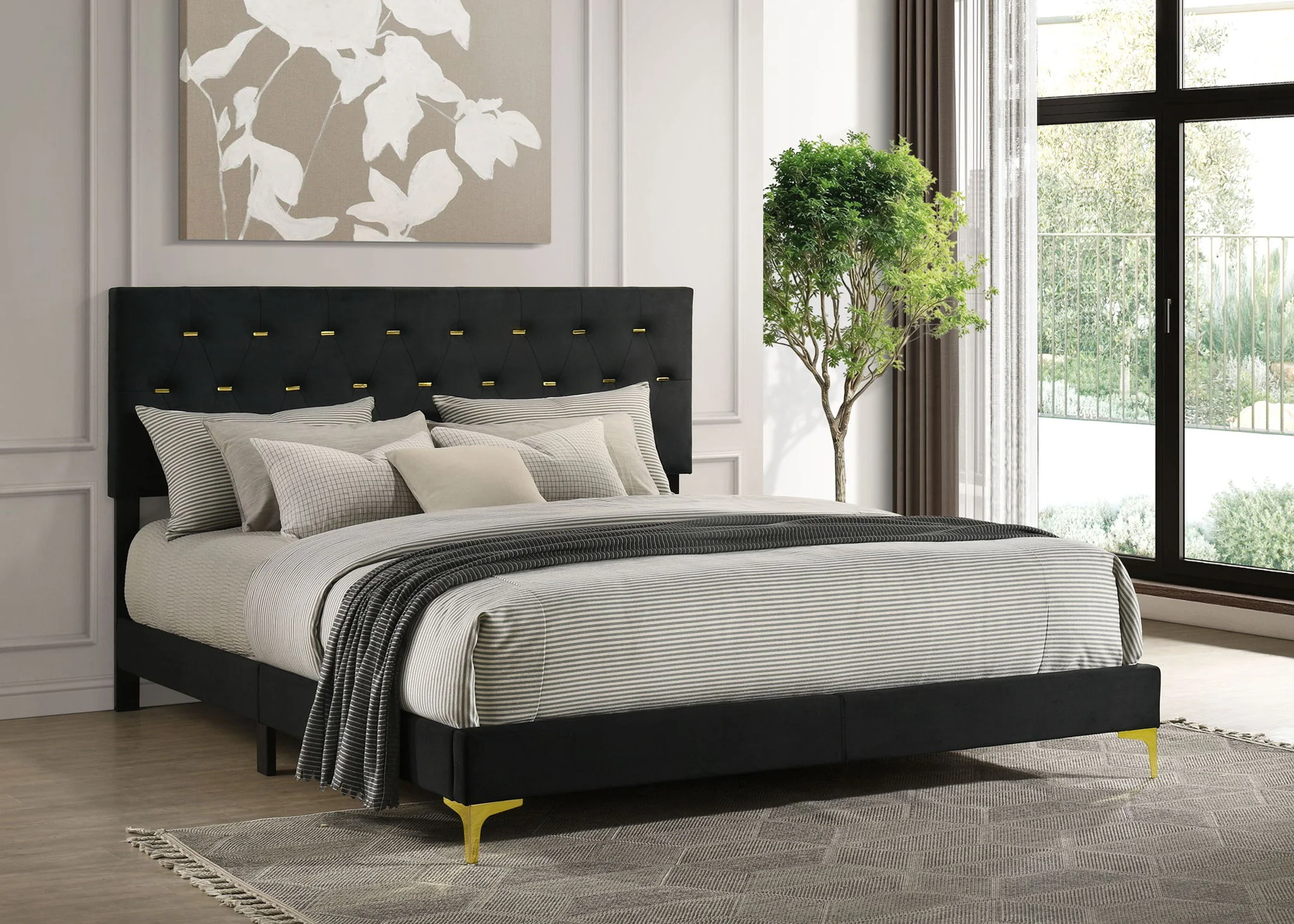 Kendall Upholstered California King Panel Bed Black - Image 2