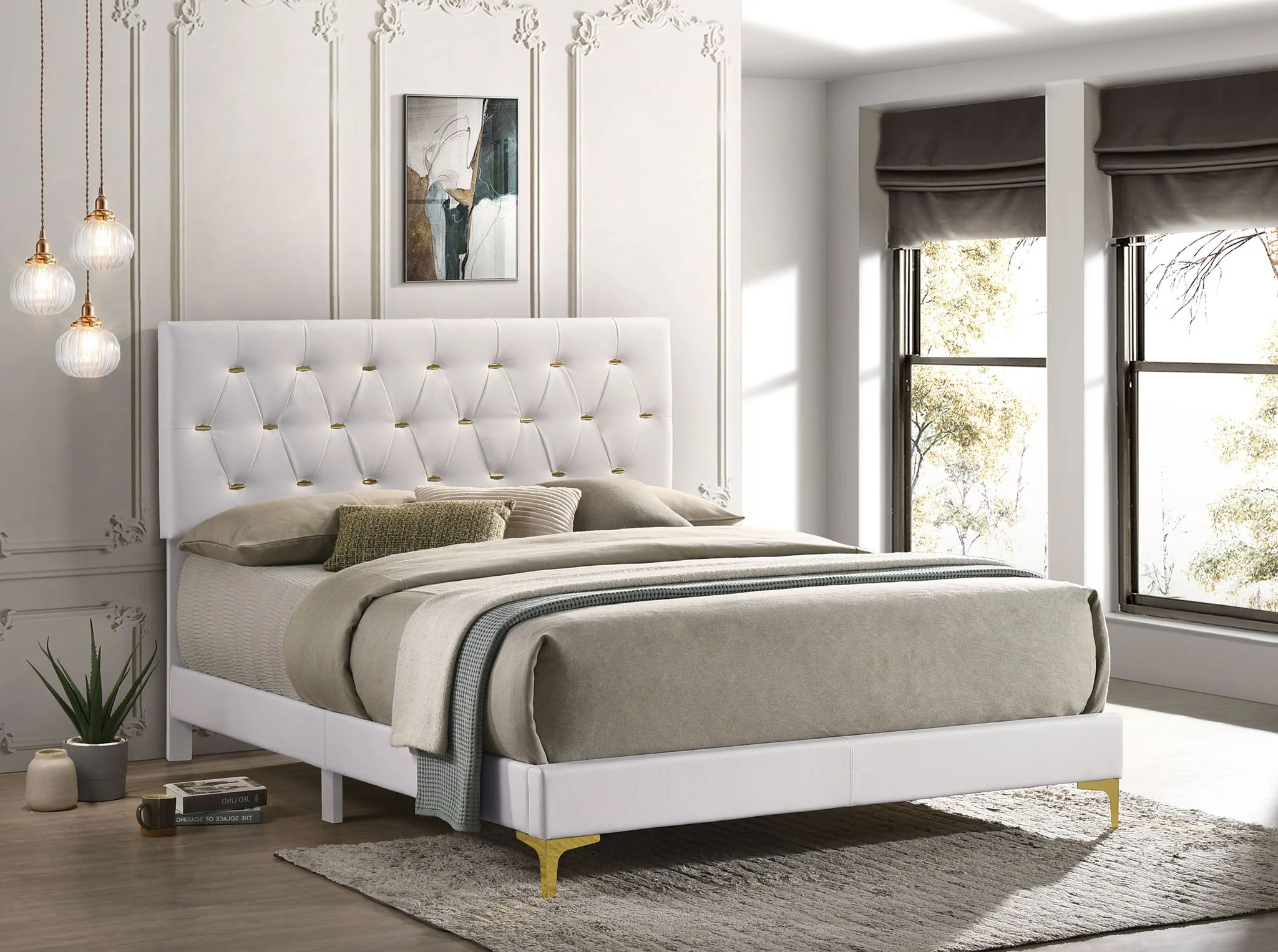 Kendall Upholstered California King Panel Bed White - Image 4