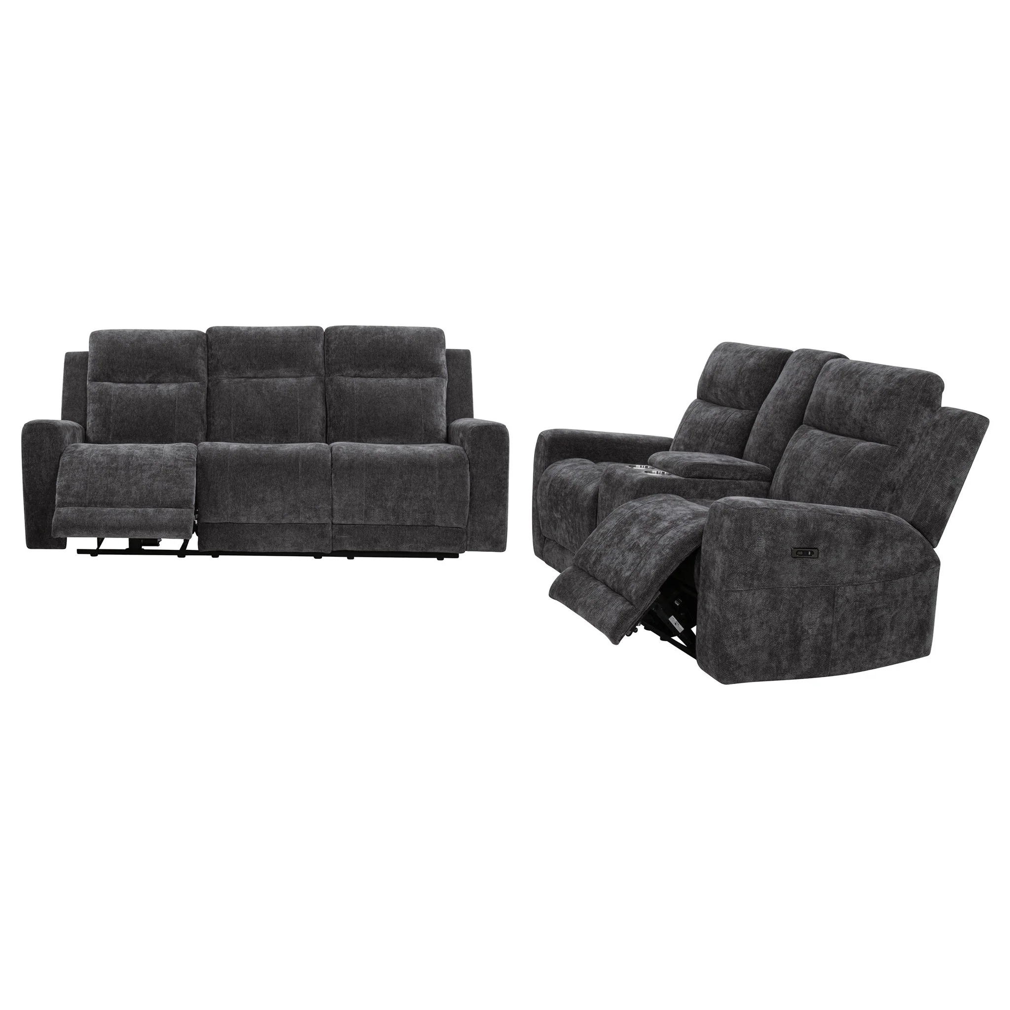 Kennett 2-piece Chenille Power Reclining Sofa Set Dark Grey - Image 2