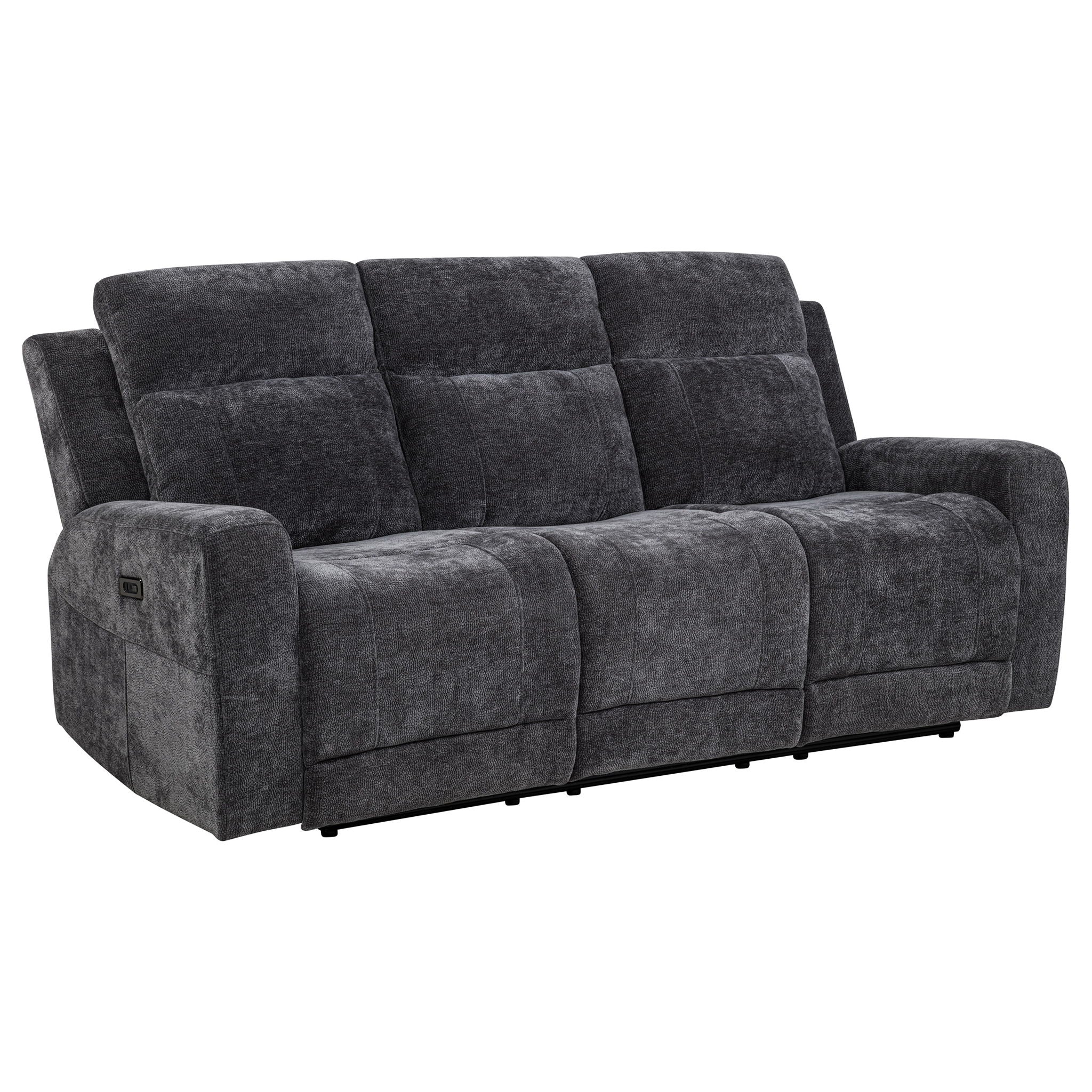 Kennett 3-piece Chenille Power Reclining Sofa Set Dark Grey - Image 2