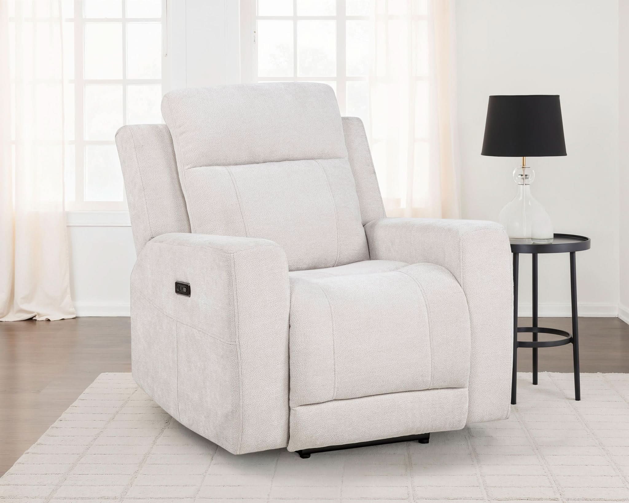 Kennett Chenille Upholstered Power Recliner Chair Ivory - Image 3