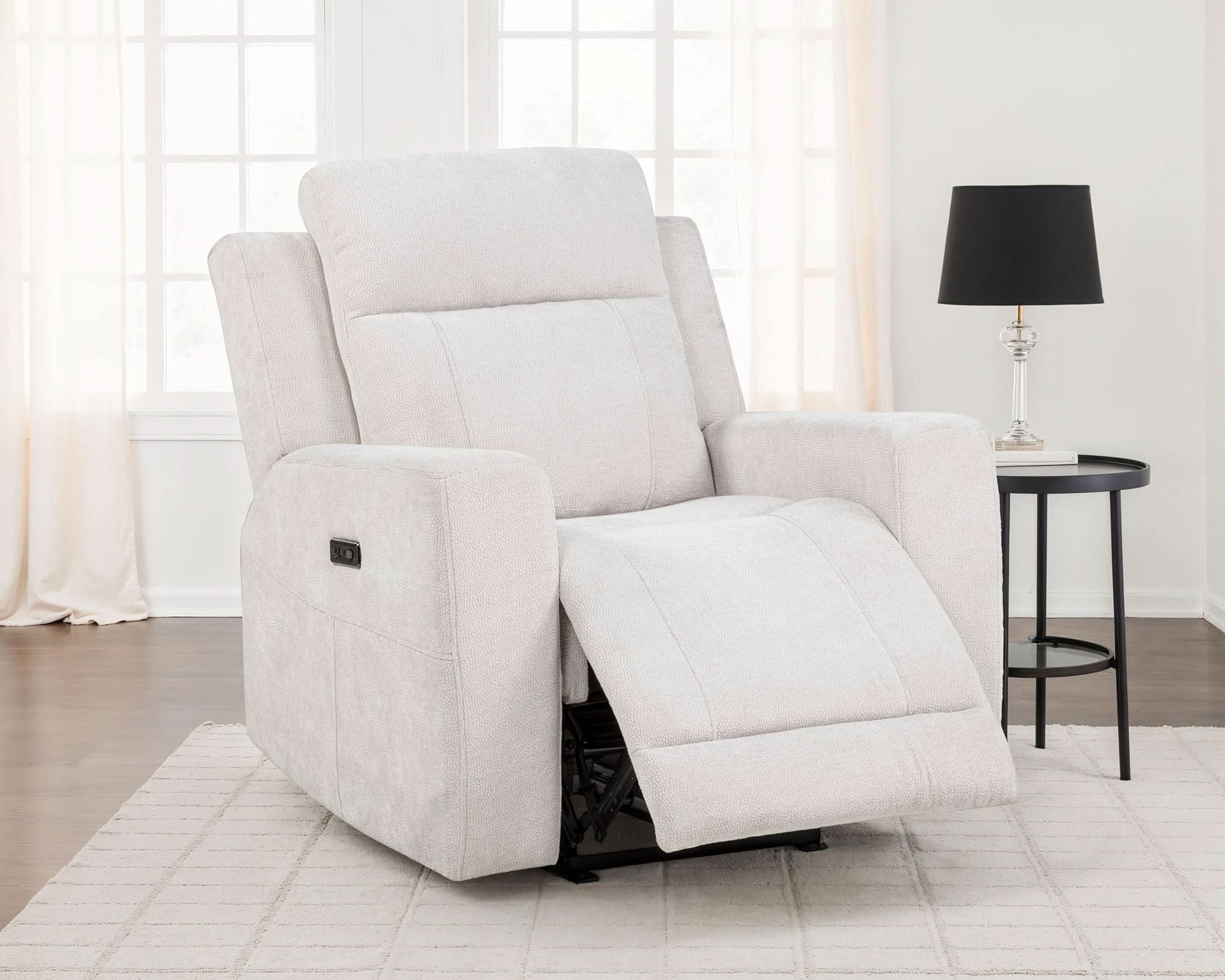 Kennett Chenille Upholstered Power Recliner Chair Ivory - Image 4
