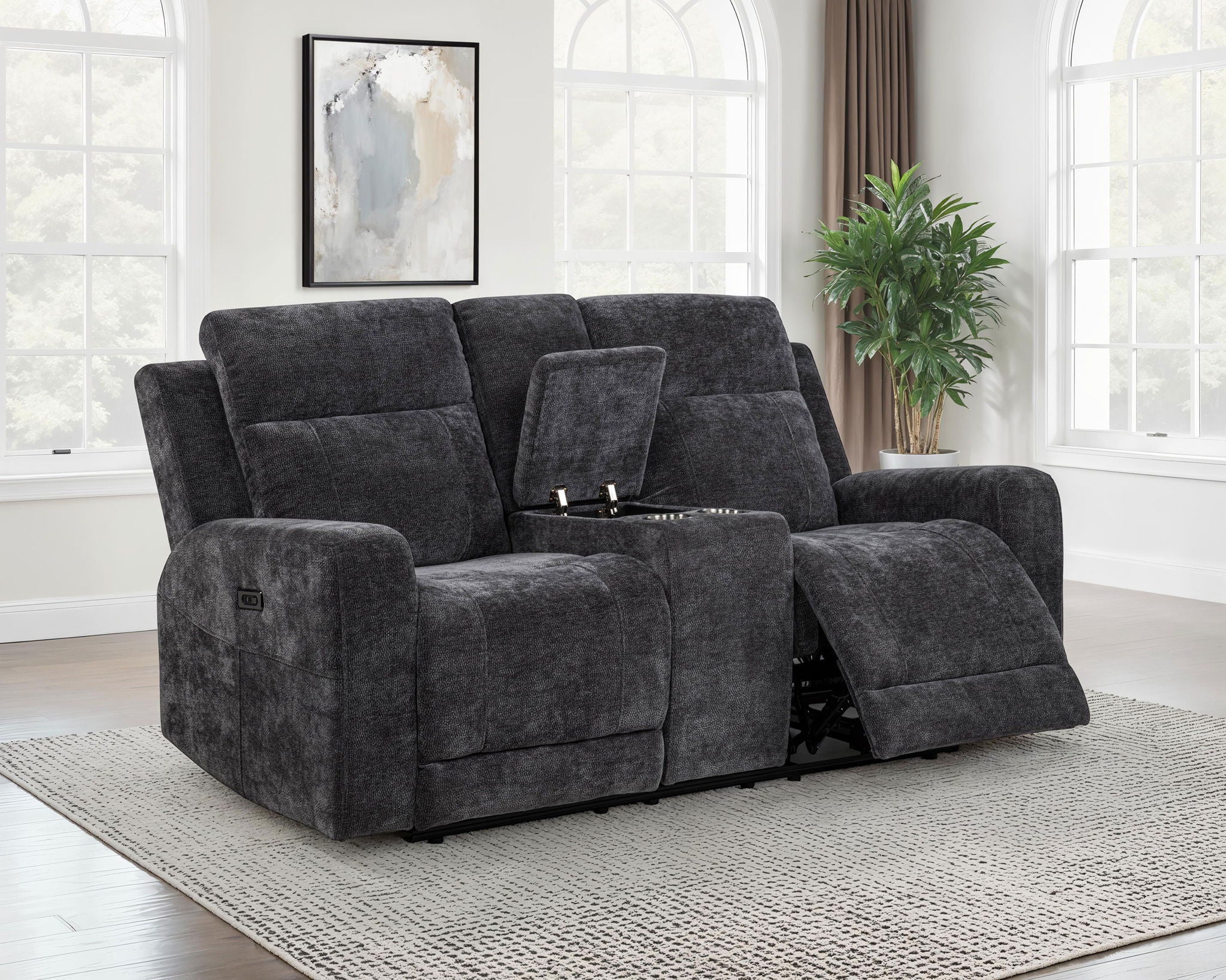 Kennett Chenille Upholstered Power Reclining Loveseat Grey - Image 2