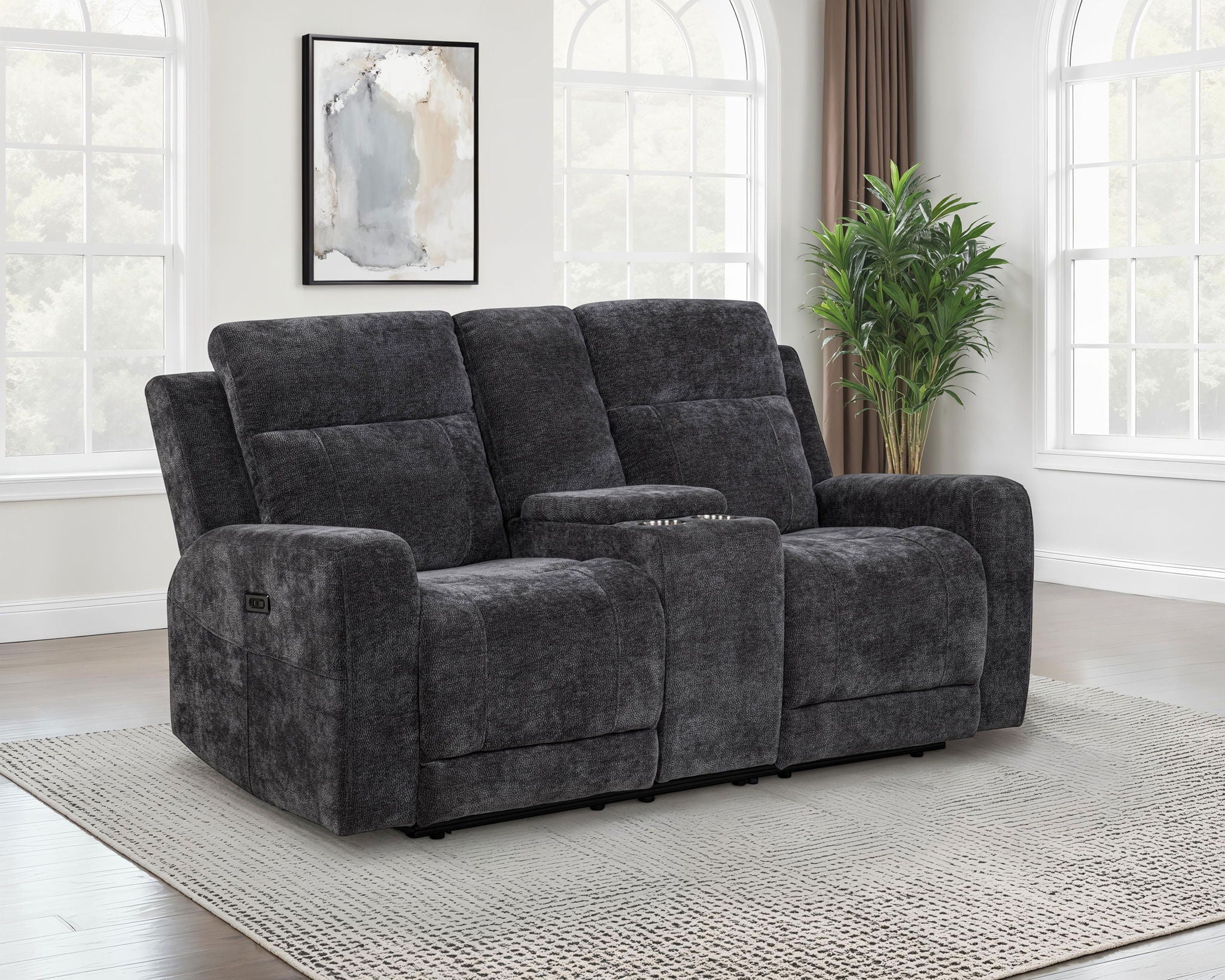 Kennett Chenille Upholstered Power Reclining Loveseat Grey - Image 4