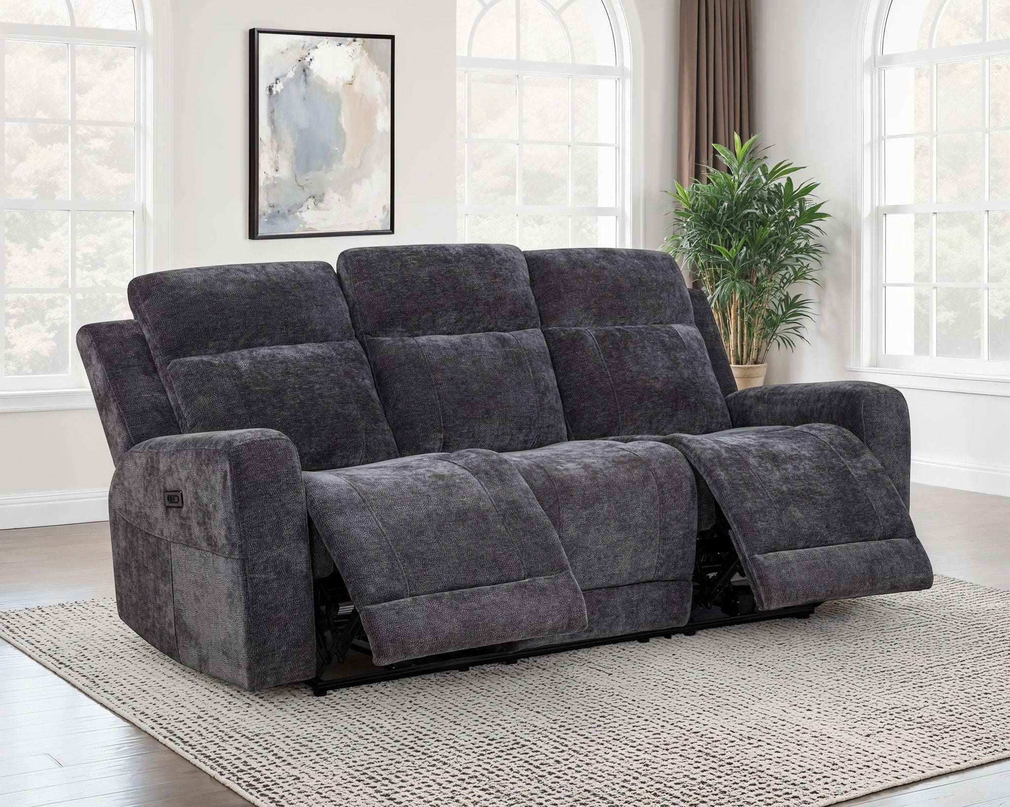 Kennett Chenille Upholstered Power Reclining Sofa Dark Grey - Image 2