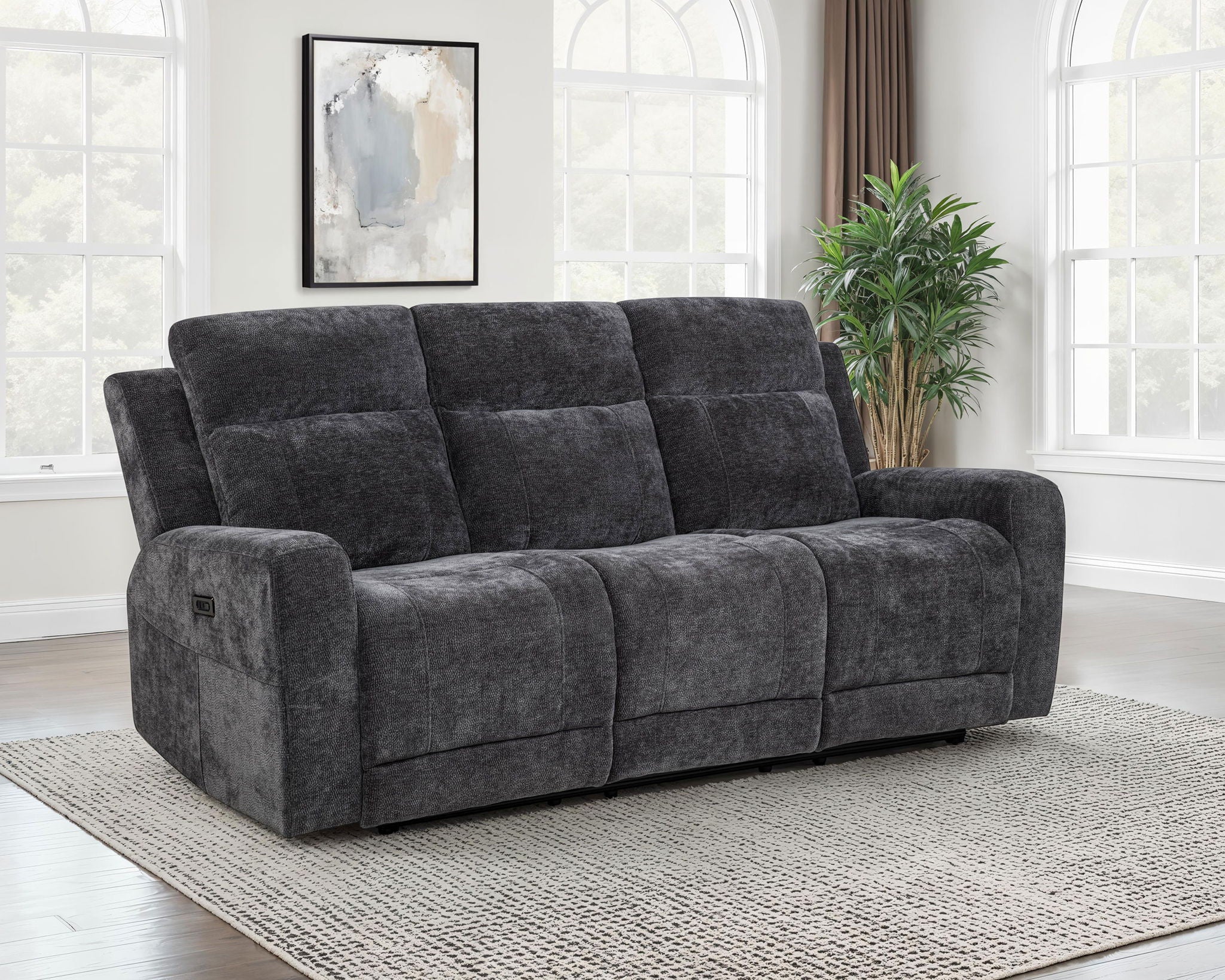 Kennett Chenille Upholstered Power Reclining Sofa Dark Grey - Image 3