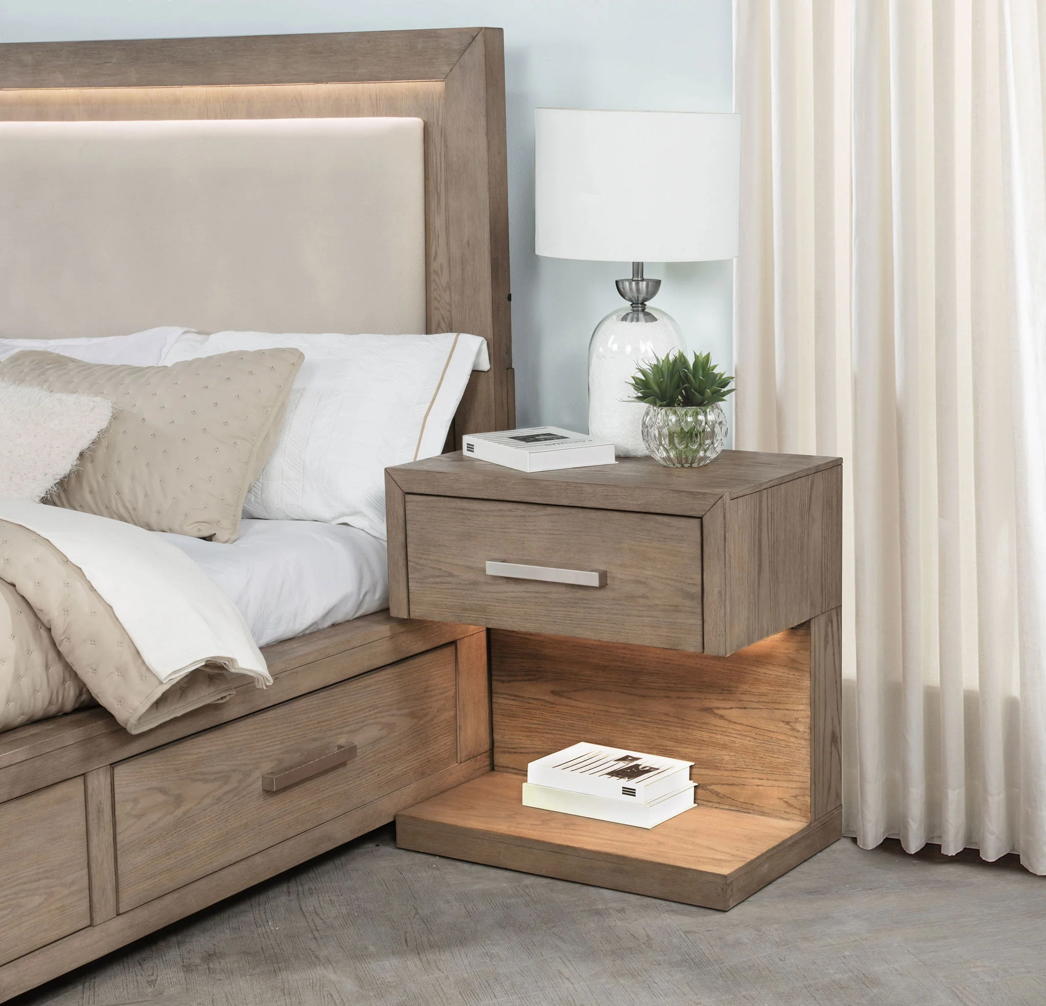 Kenora 1-drawer Nightstand Bedside Table Barley Brown - Image 2
