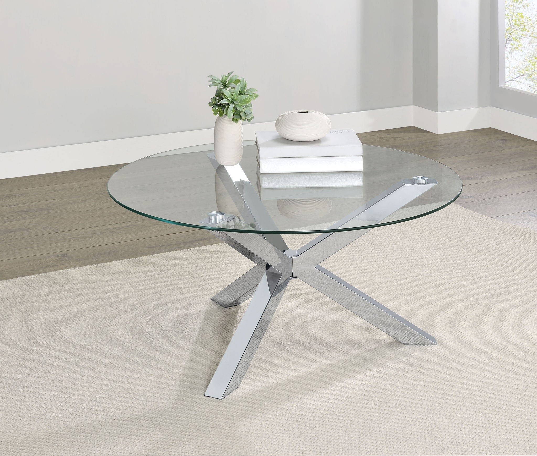 Kenzie Round Tempered Glass Top Cocktail Coffee Table Chrome - Image 4