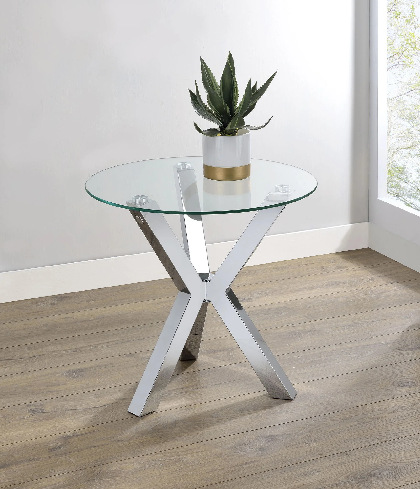 Kenzie Round Tempered Glass Top End Side Table Chrome - Image 3