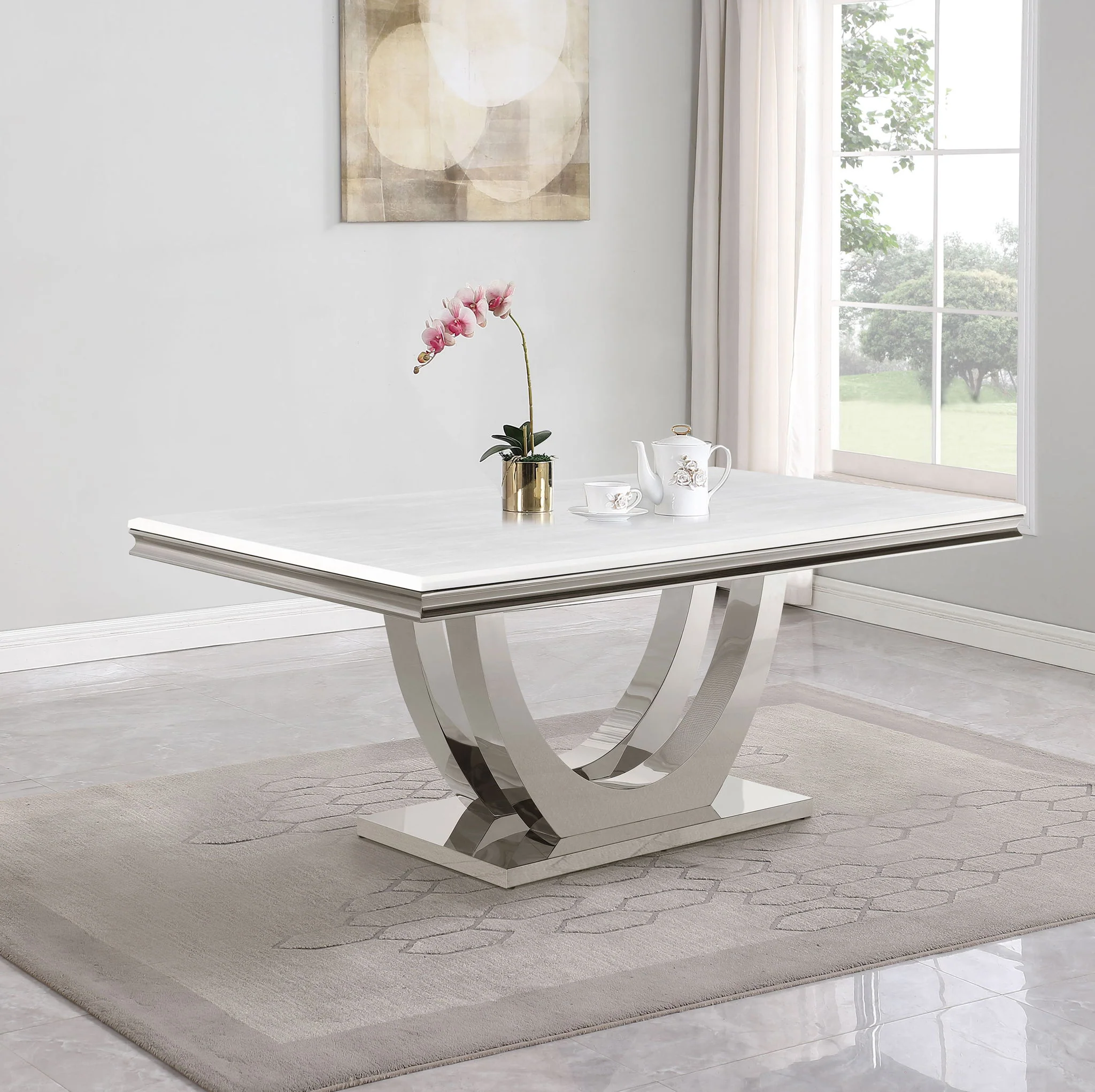 Kerwin Rectangular 71-inch Stone Top Dining Table White - Image 2