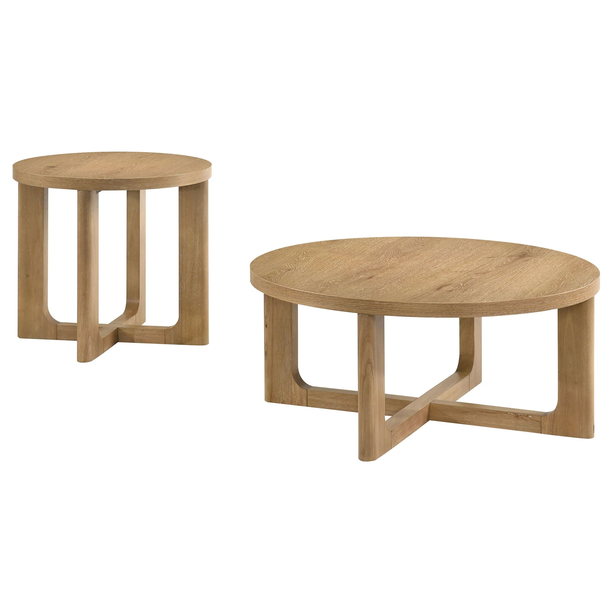 Kessler 2-piece Round Sculptural Wood Coffee Table Set Light Oak - Image 3