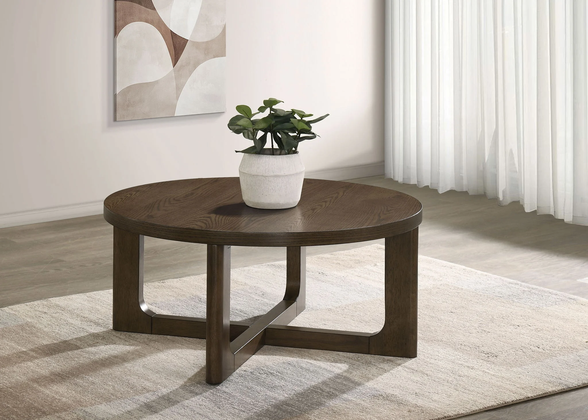 Kessler Round Sculptural Wood Coffee Table Brown - Image 4