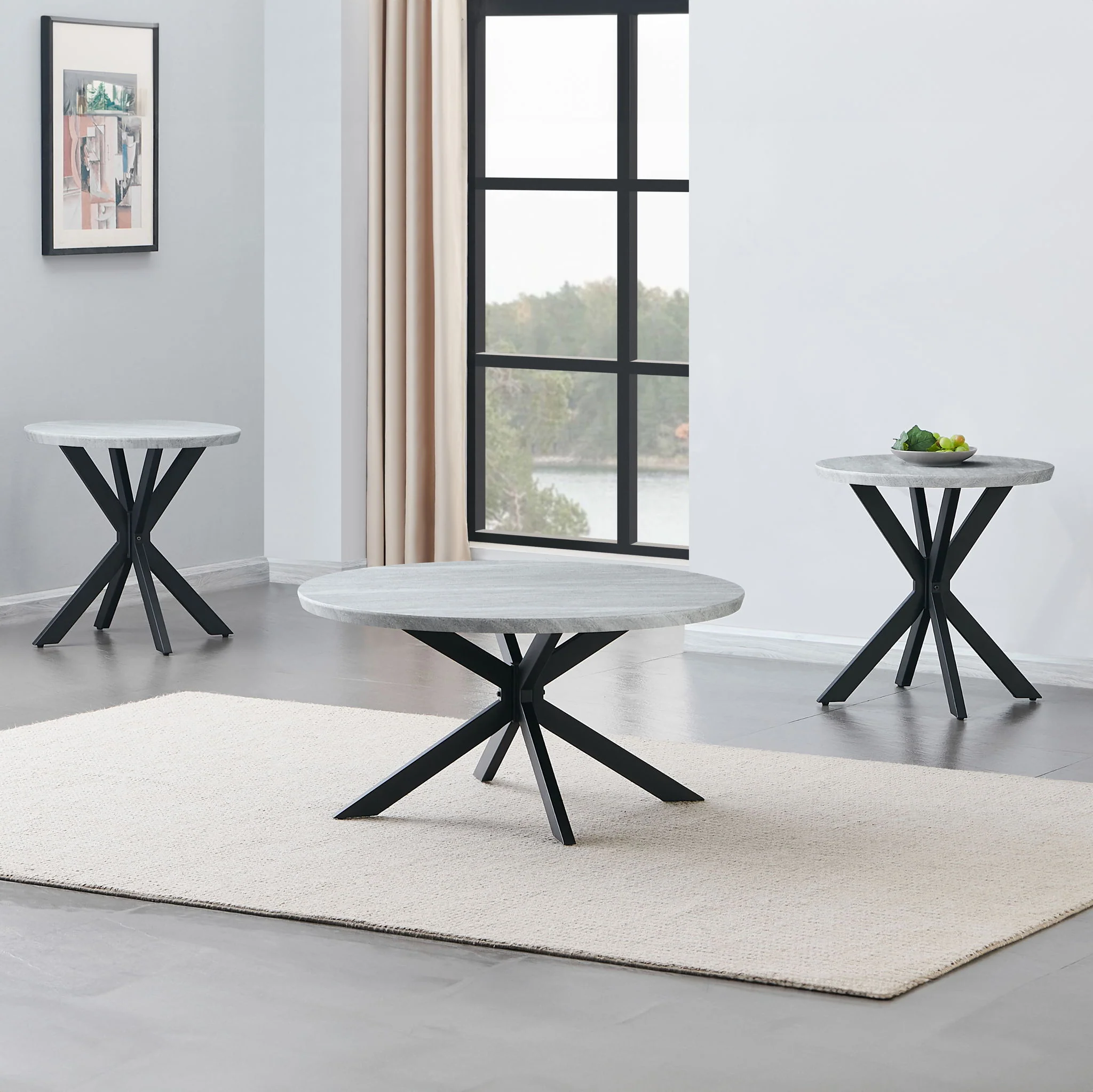 Keyla - 3 Piece Faux Marble Table Set - Gray - Image 2