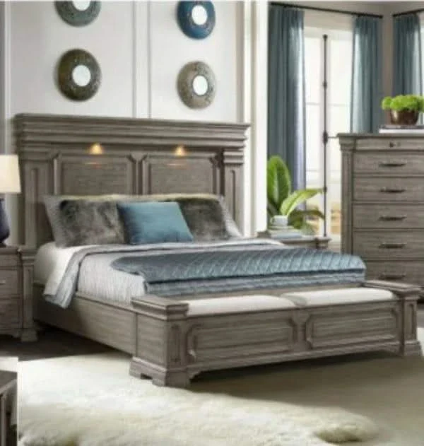 Kings Court Natural Grey King Bed with LED Headboard and Modern Design