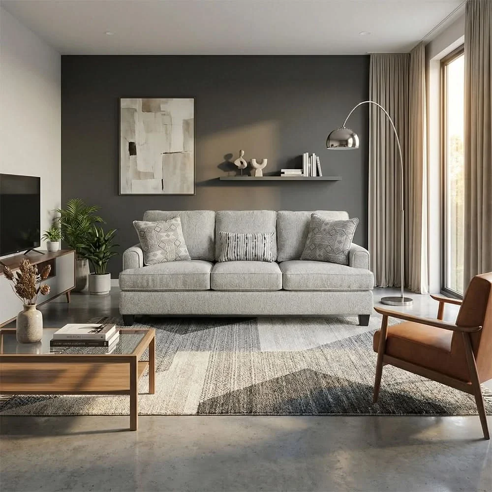 Kirkpatrick Graphite Contemporary Fabric Sofa & Loveseat with Plush Cushions - Image 8