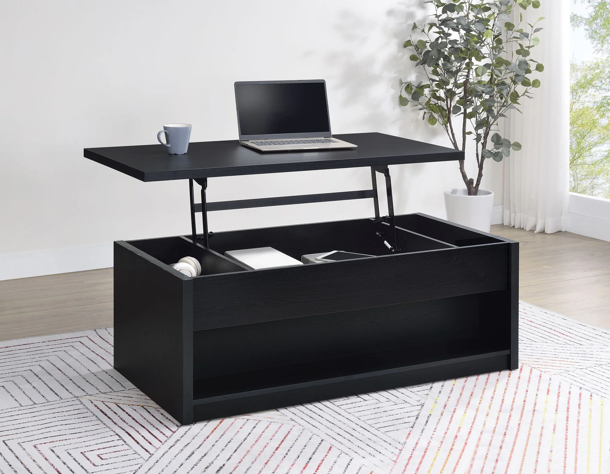 Knapp Lift Top Cocktail Coffee Table with Dual Drawers Black - Image 3