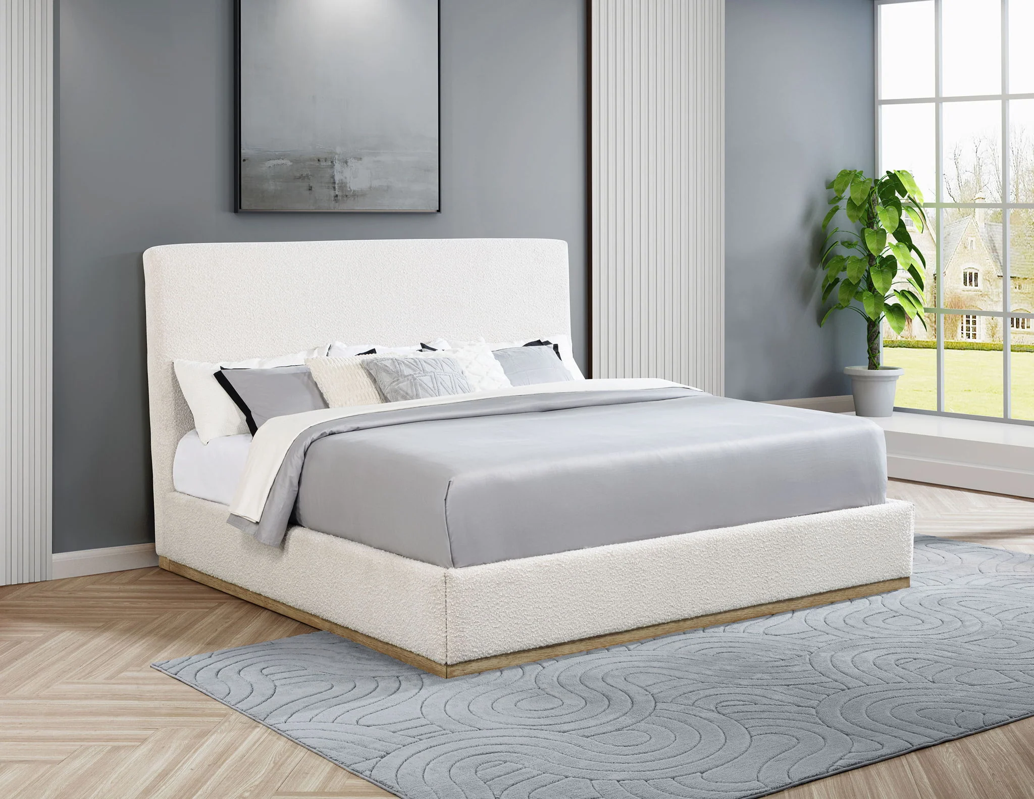 Knox Upholstered EASTERN KING Panel Bed Cream - Image 3