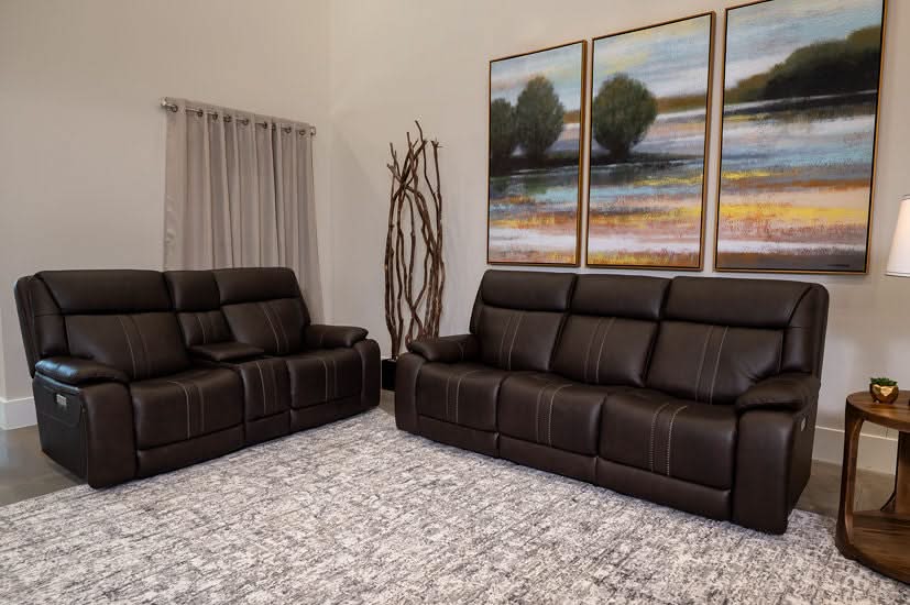 Moto Motion Kona Earth Brown Leather Power Reclining Loveseat with Console Immersive Sound Zero Gravity Triple Power and Hi Def Speakers - Image 9