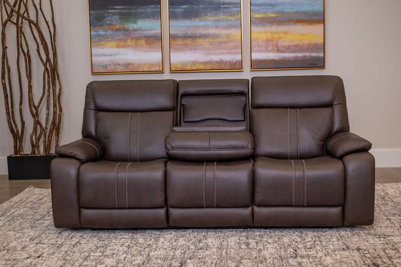 Moto Motion Kona Earth Brown Leather Power Reclining Sofa with Immersive Sound Zero Gravity Triple Power Heated Seats and Massage - Image 4