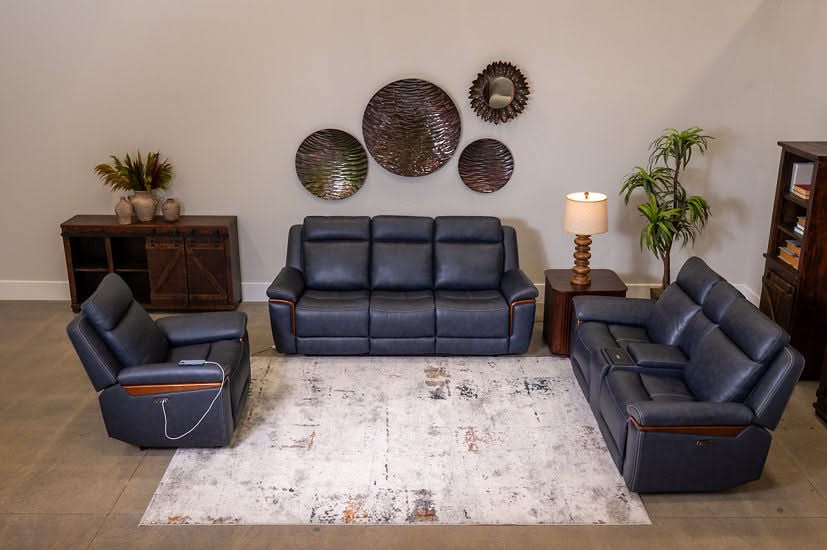 Kyle Navy Blue Leather Zero Gravity Power Reclining Living Room Set with Power Headrests - Image 4