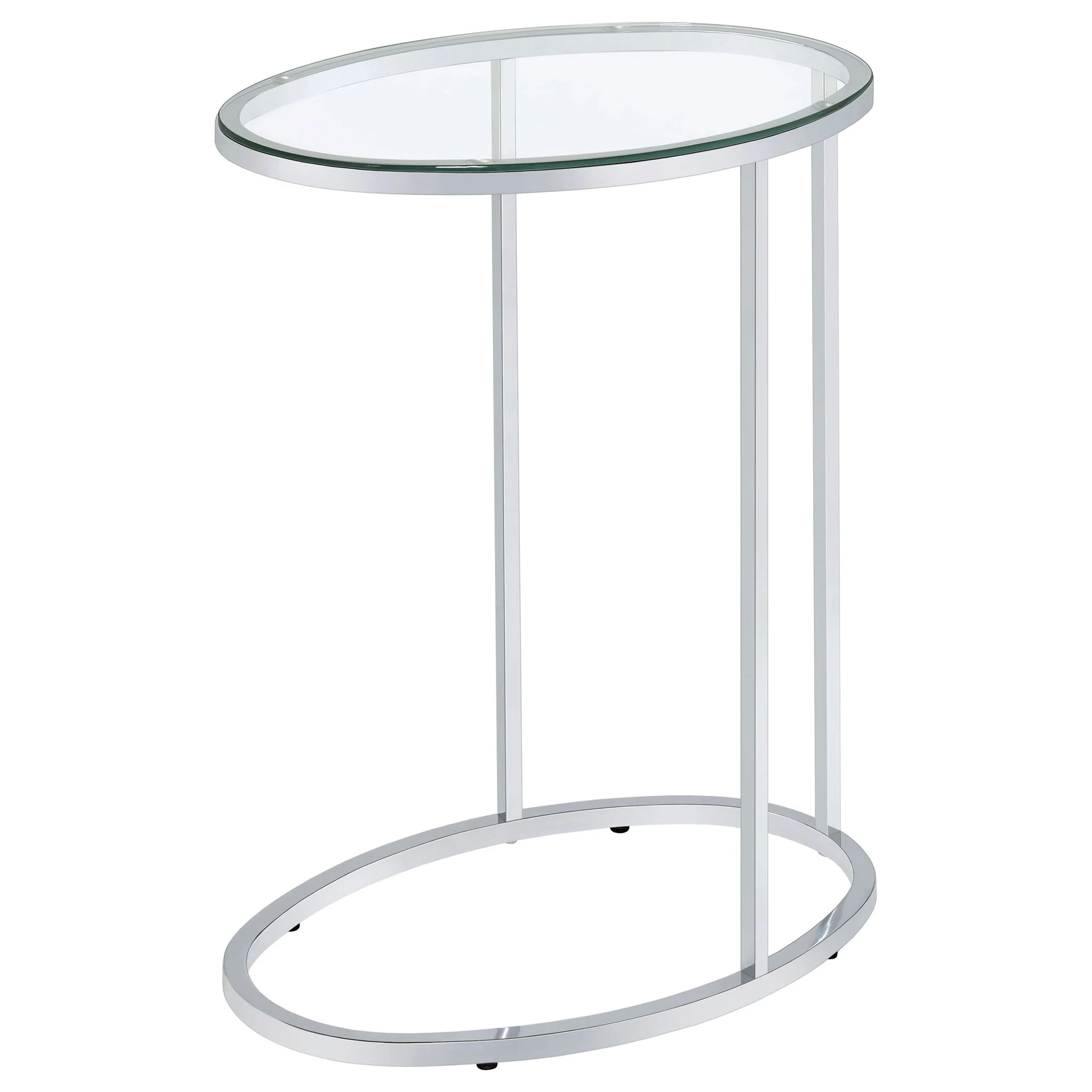 Kyle Oval Glass Top C-Shaped Sofa Side Table Chrome - Image 3