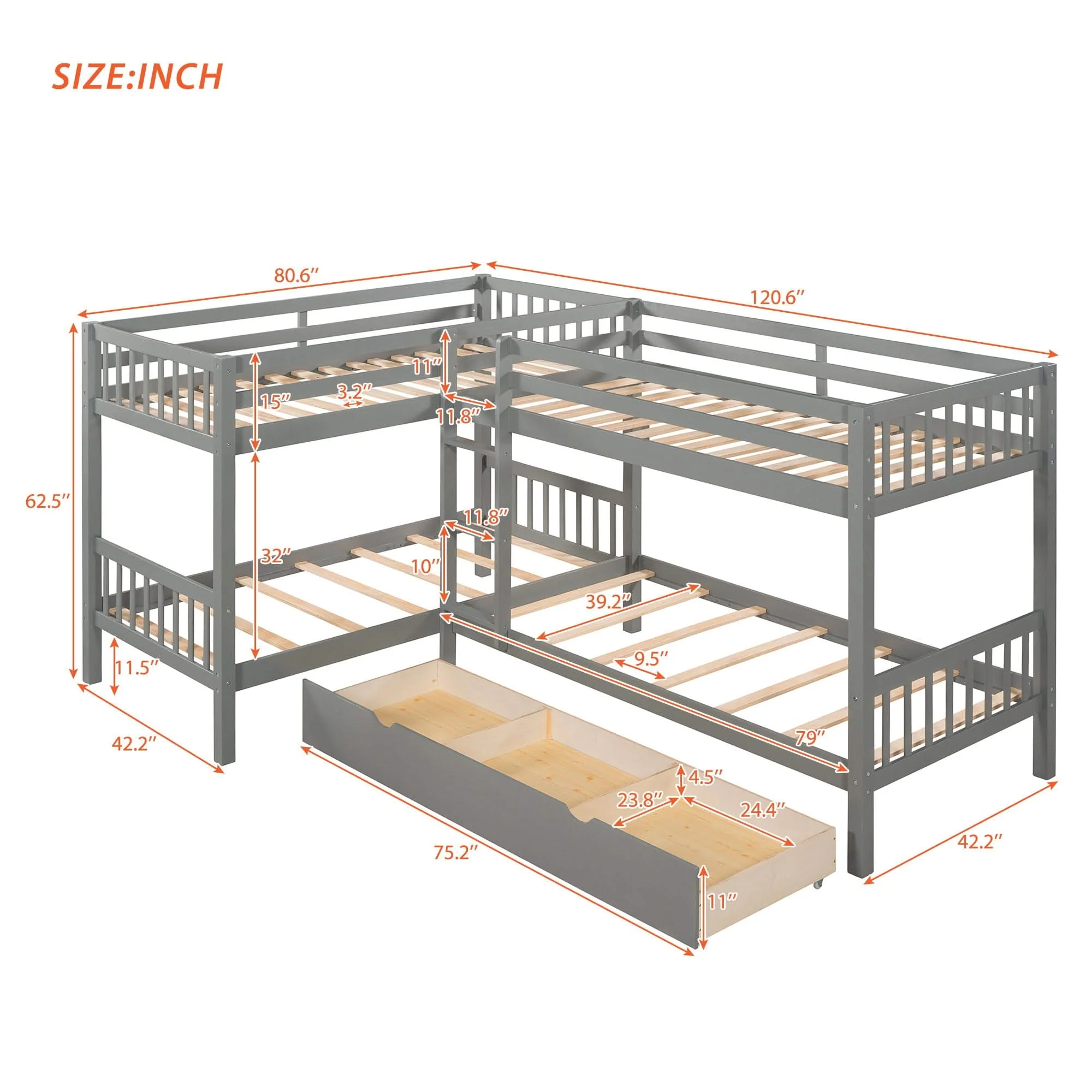 L Shaped Bunk Bed With Drawers - Image 5