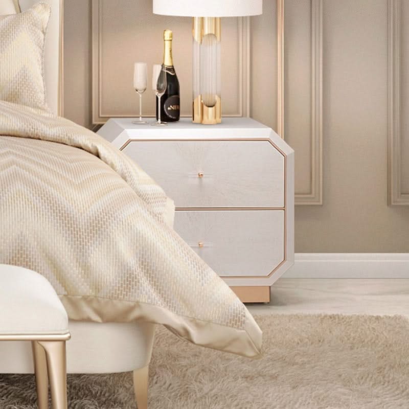 La Rachelle Champagne Modern Glam 5-Piece Bedroom Set with Upholstered Panel Bed, Dresser & Mirror - Image 10