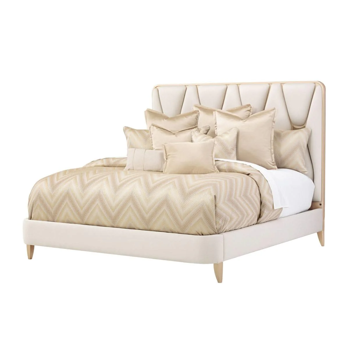 La Rachelle Champagne Modern Glam 5-Piece Bedroom Set with Upholstered Panel Bed, Dresser & Mirror - Image 2