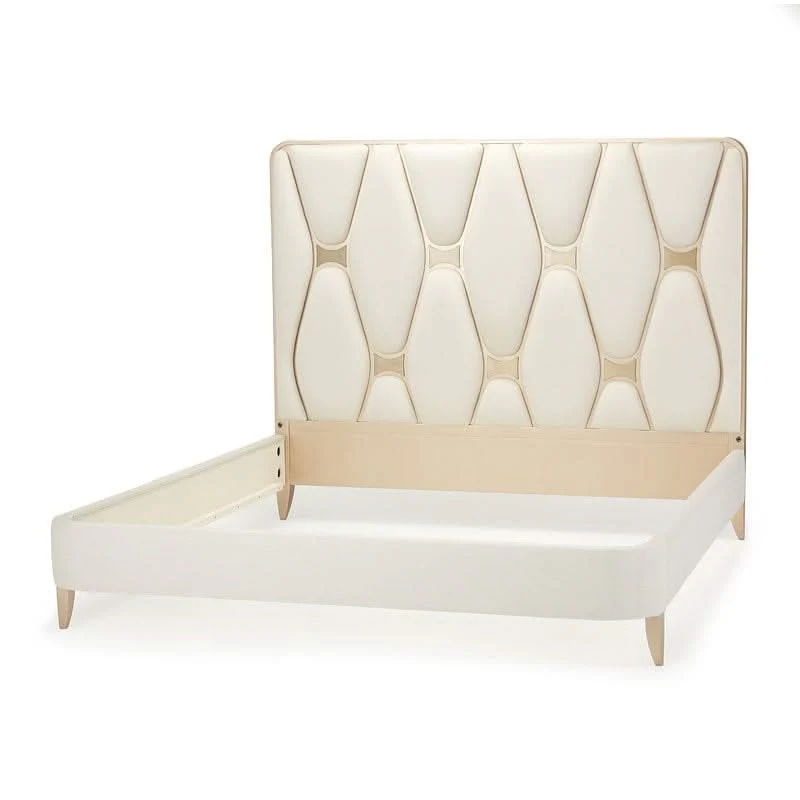 La Rachelle Champagne Modern Glam 5-Piece Bedroom Set with Upholstered Panel Bed, Dresser & Mirror - Image 3