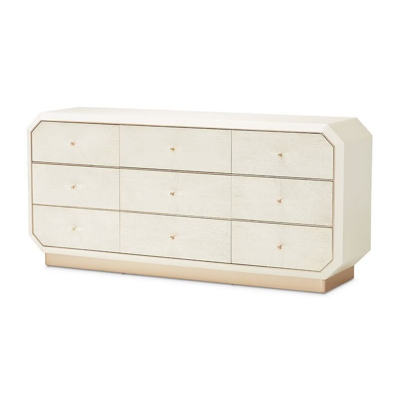 La Rachelle Champagne Modern Glam 5-Piece Bedroom Set with Upholstered Panel Bed, Dresser & Mirror - Image 7